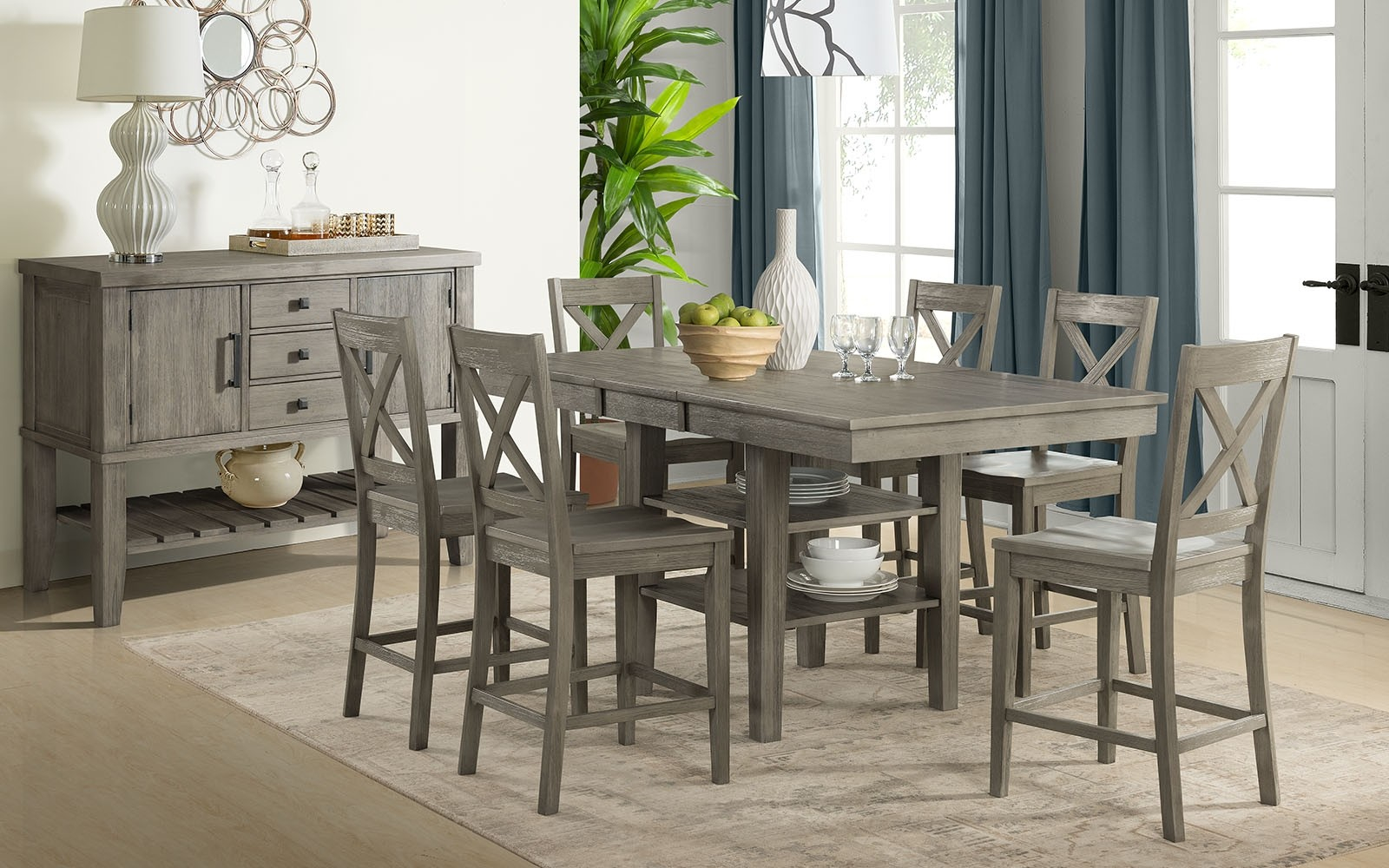 A America Huron Gathering Dining Set With X Back Bar Stool In Distressed Grey inside size 1600 X 1000