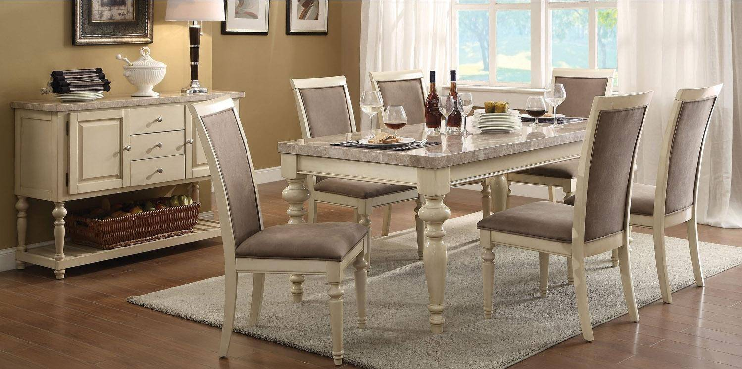 Acme 71705 Ryder Antique White Marble Top Dining Table Set intended for size 1499 X 746