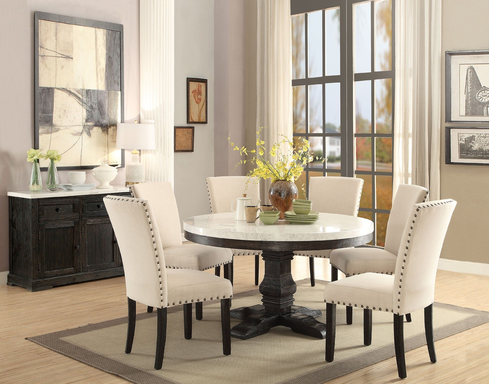 Acme 72845 Nolan 5pcs White Marble Top Round Dining Table within size 2000 X 1571