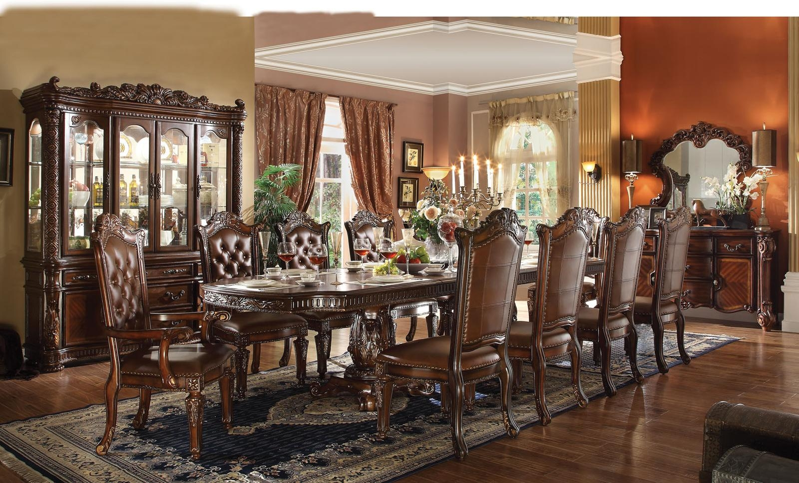 Acme Vendome 11pc Double Pedestal Dining Room Set In Cherry Special in dimensions 1600 X 968