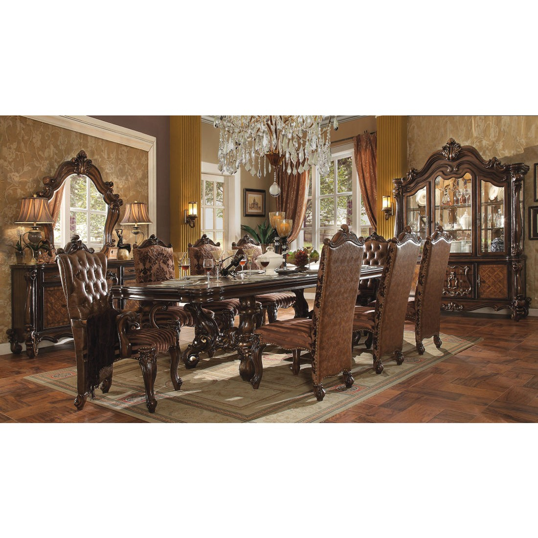 Acme Versailles 9pc 120 Dining Table Set In Brown inside sizing 1100 X 1100