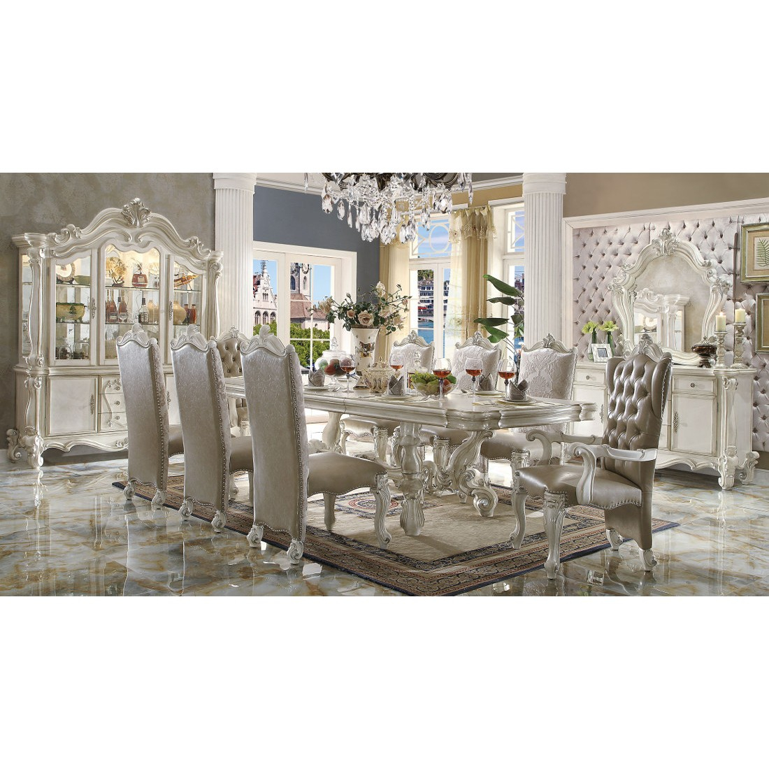 Acme Versailles 9pc 120 Dining Table Set In Ivory inside measurements 1100 X 1100
