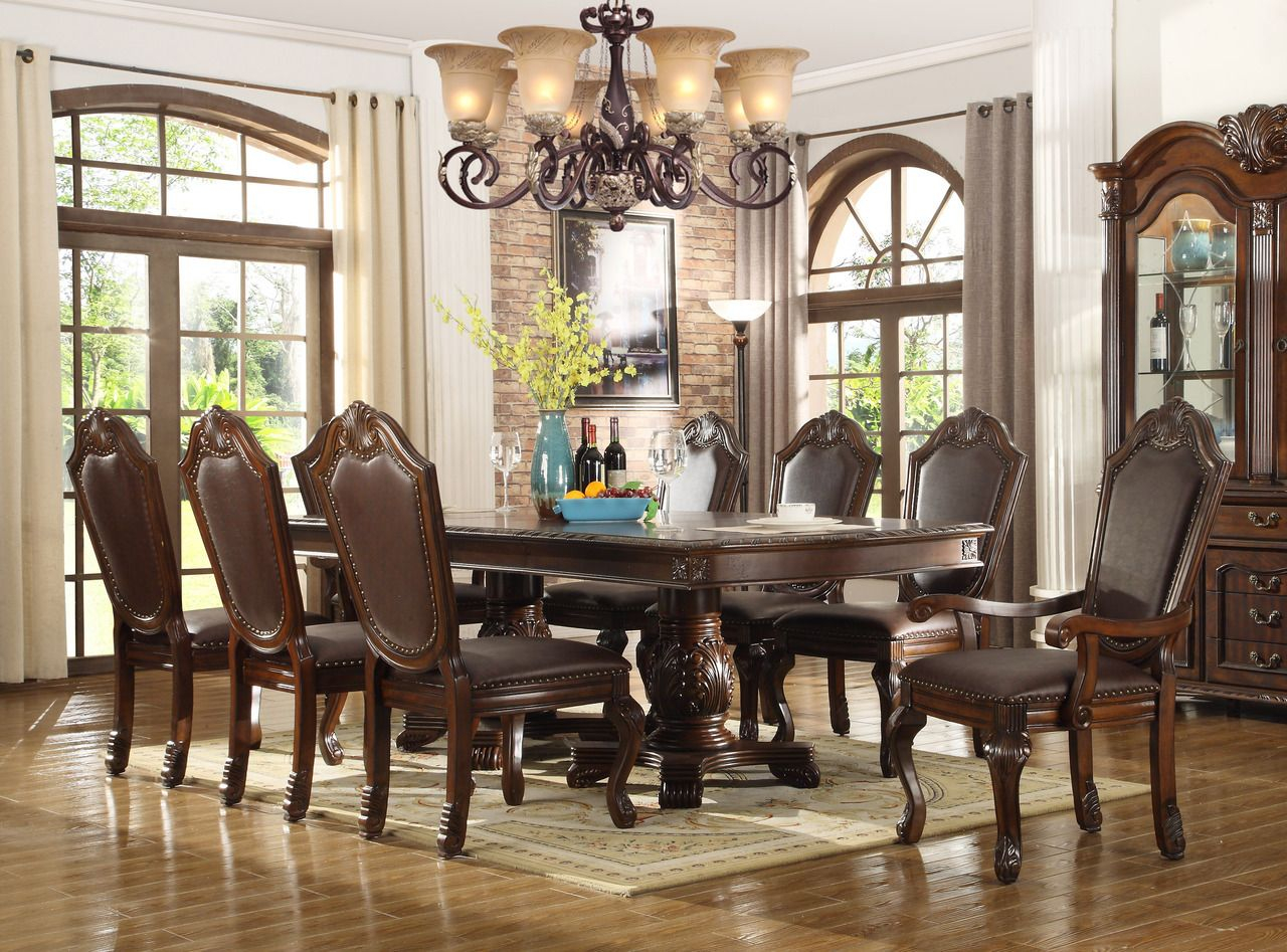 Alexandria Bay 96 Brown Cherry Extendable 9 Pc Dining Table for sizing 1280 X 947