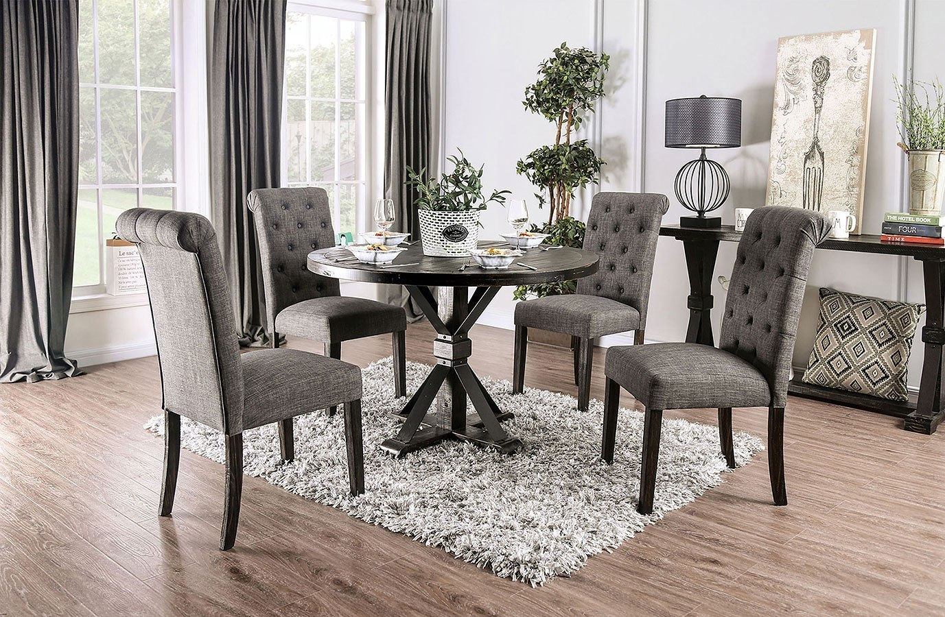 Alfred Round Dining Room Set W Gray Chairs throughout sizing 1377 X 900