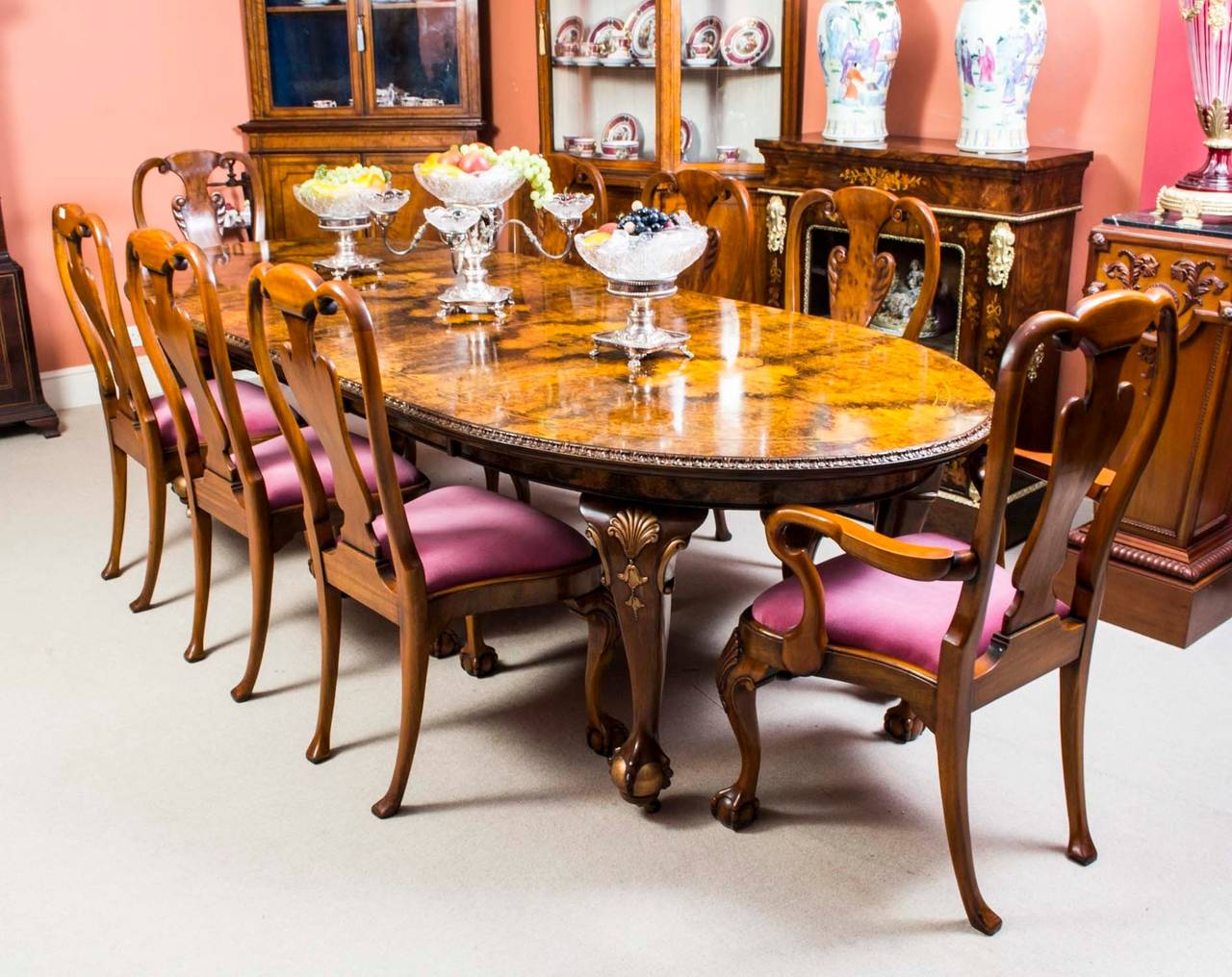 Antique Queen Anne Style Dining Table And Eight Chairs intended for dimensions 1280 X 1016