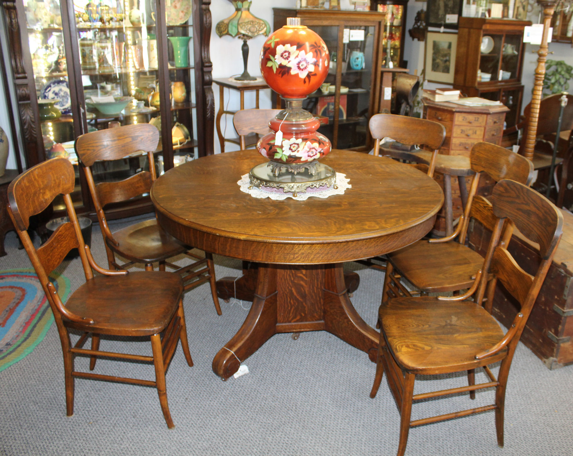 Antique Round Quarter Sawn Oak Dining Table With Two Leaves for sizing 1953 X 1555