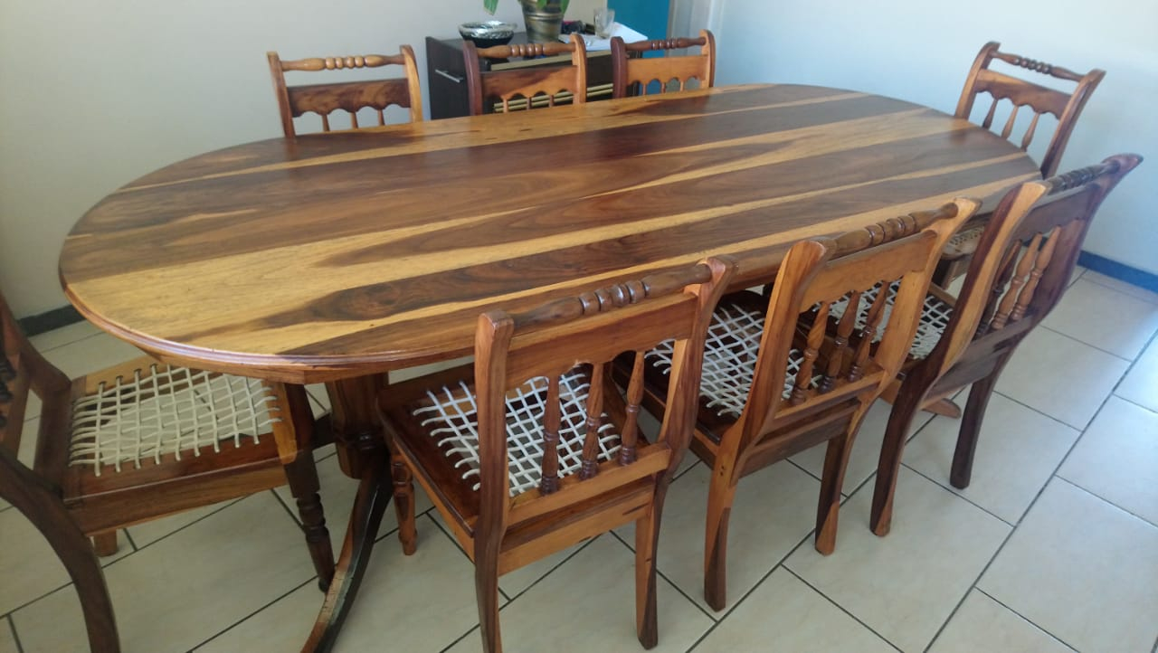 Bargain Solid Kiaat Dining Room Table And 8 Riempie Chairs Plus Hostess Trolleyfood Warmer regarding measurements 1280 X 722