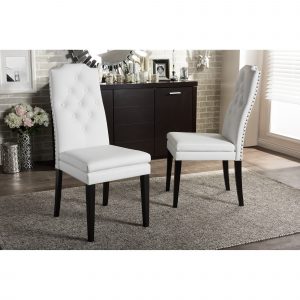 Baxton Studio Dylin Contemporary White Faux Leather With Button Tufted Nail Heads Trim Dining Chair Set Of 2 inside measurements 2000 X 2000