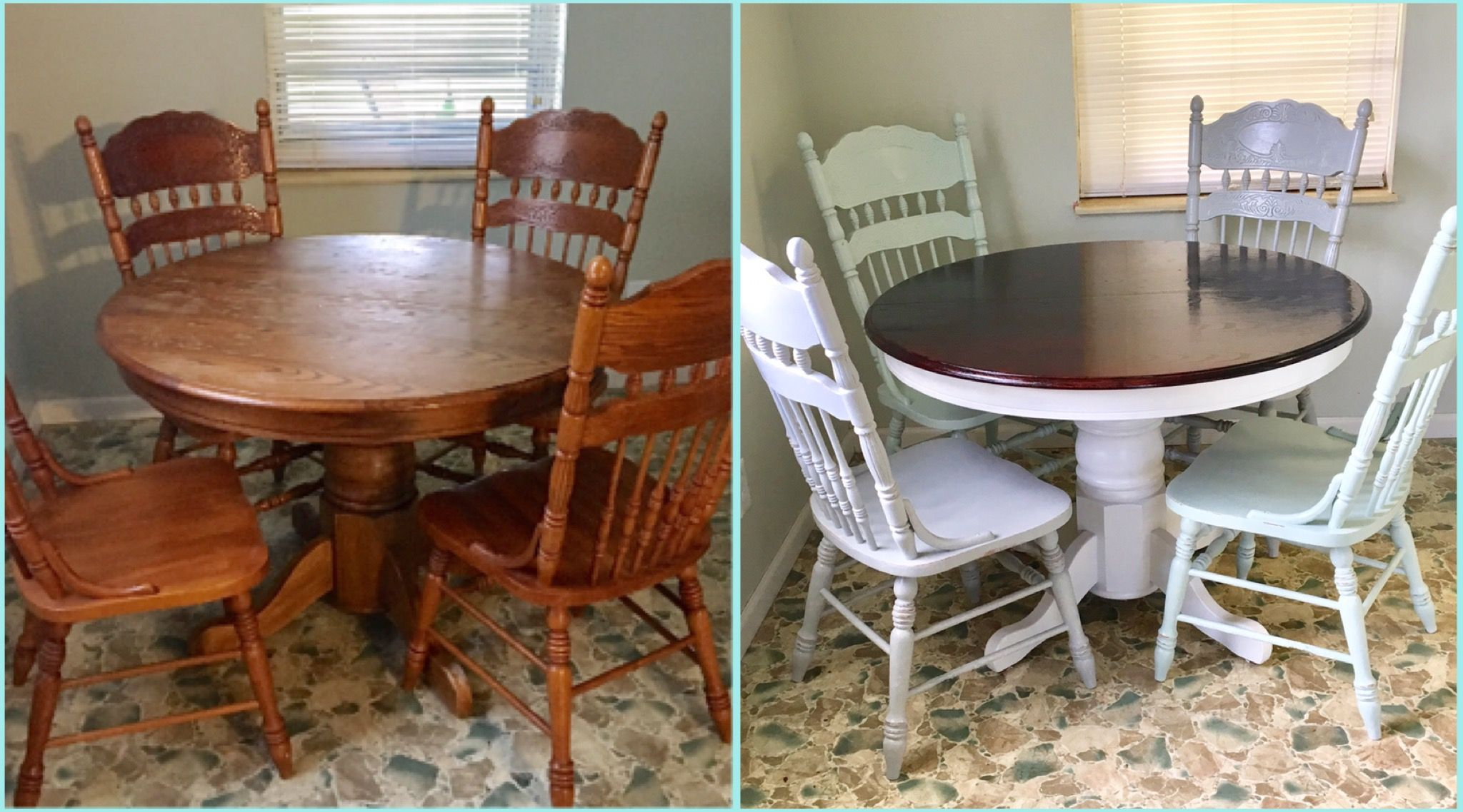 Before And After Round Oak Table Makeoverredo Upcycled with regard to dimensions 2048 X 1138