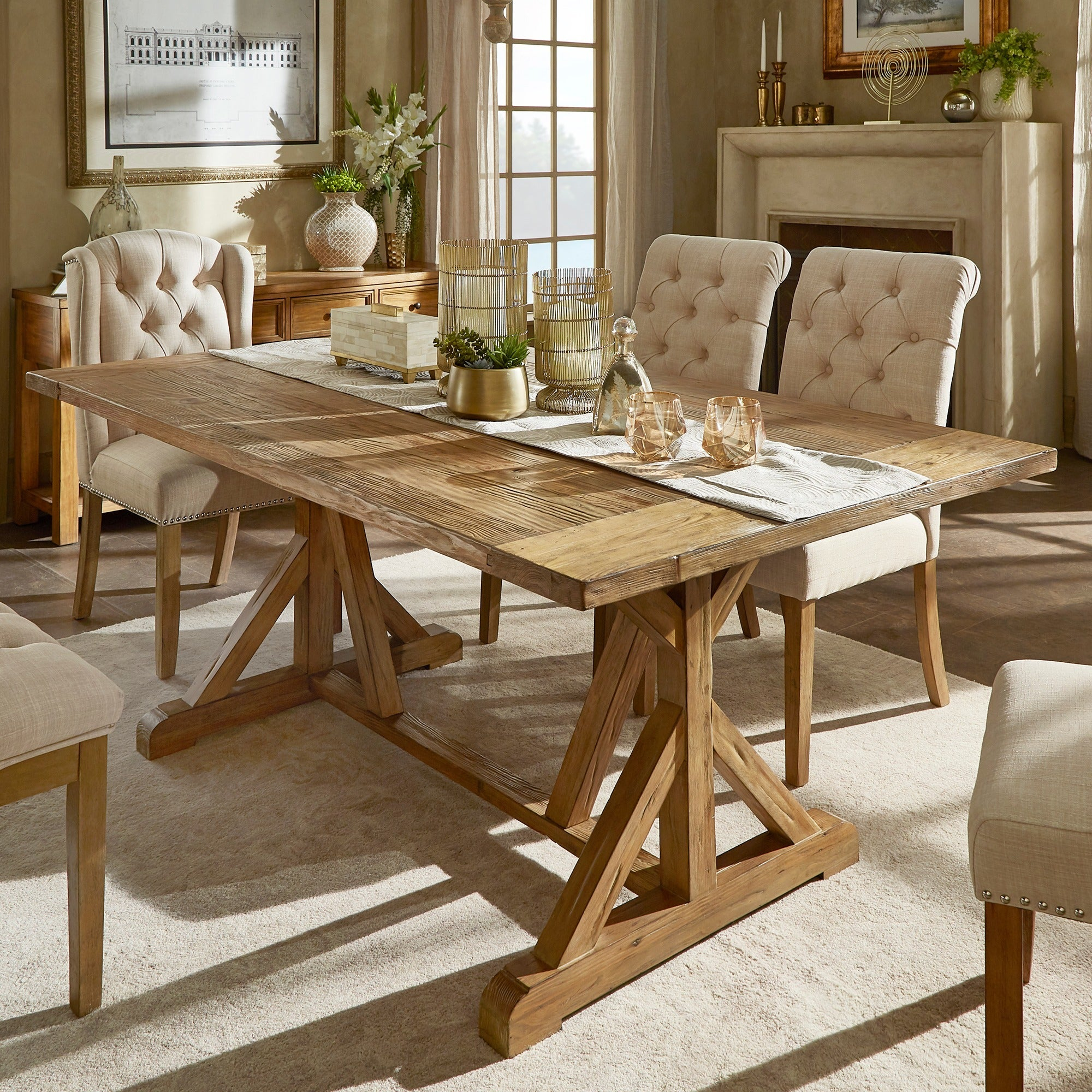 Benchwright Rustic Pine Accent Trestle Reinforced Dining Table Inspire Q Artisan with regard to proportions 2000 X 2000