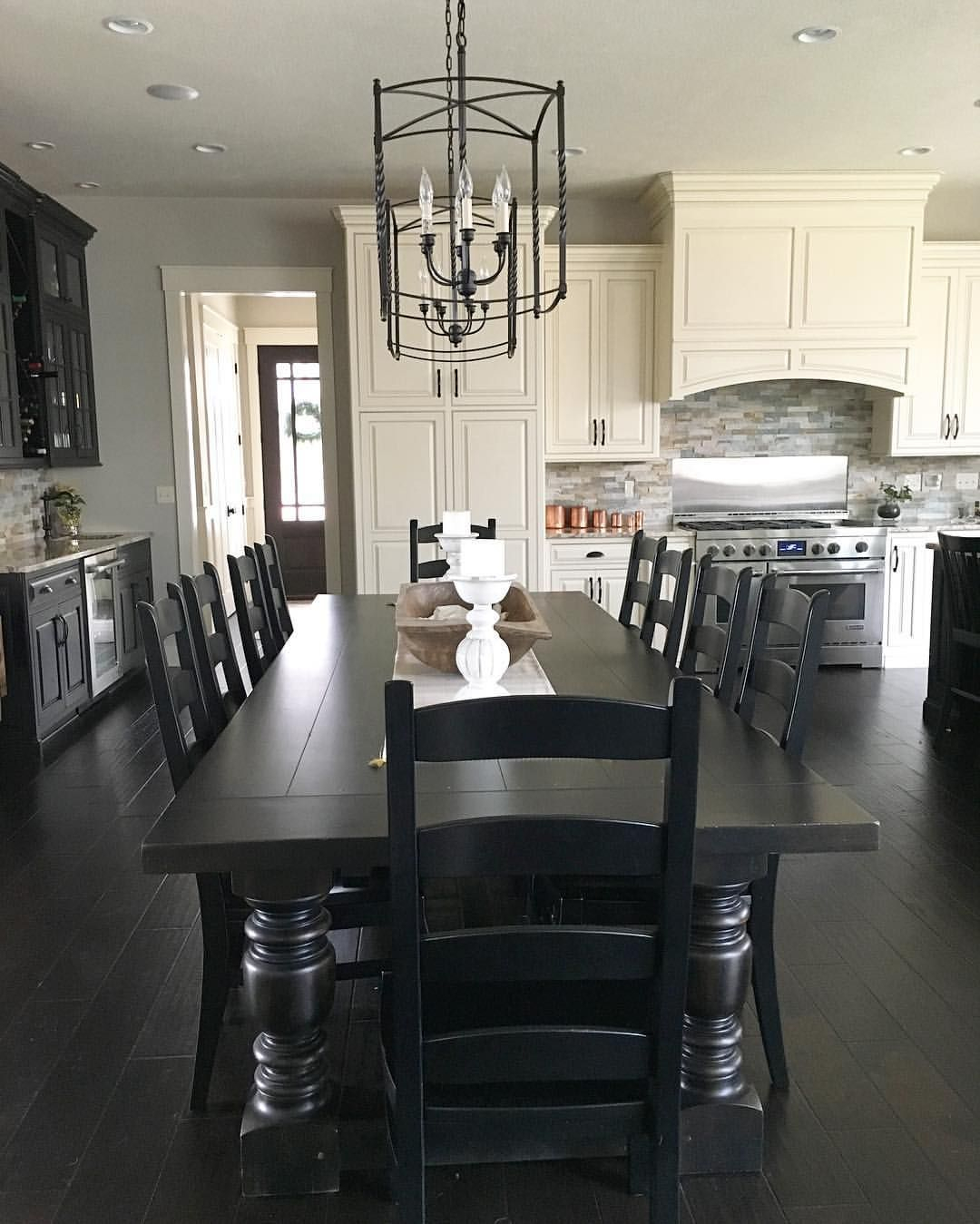 Black And White Modern Farmhouse Kitchen With Long Dining for proportions 1080 X 1349