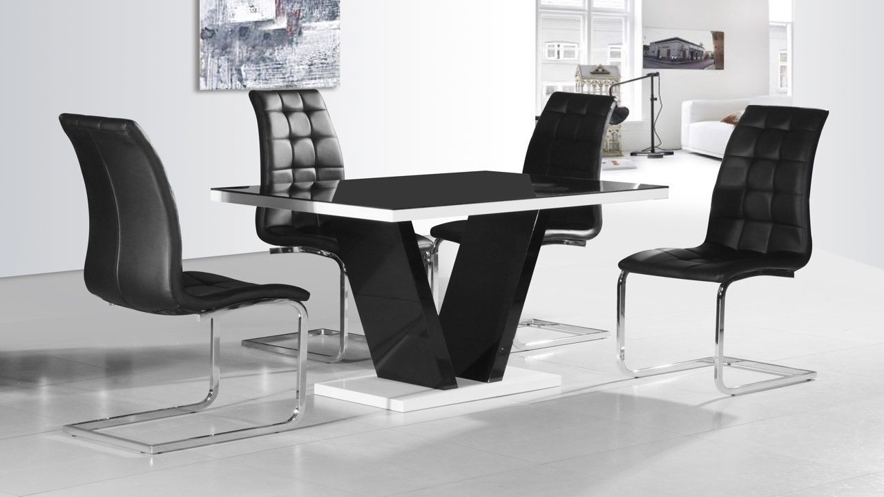 Black Glass High Gloss Dining Table And 4 Chairs Set throughout measurements 1280 X 720