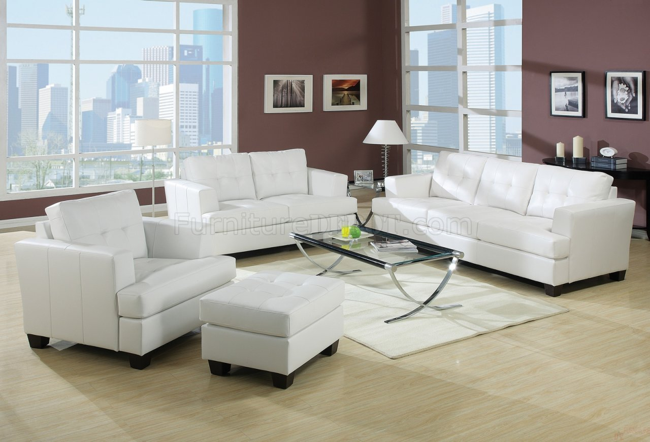 Bonded Leather Living Room 15095 White in measurements 1280 X 871