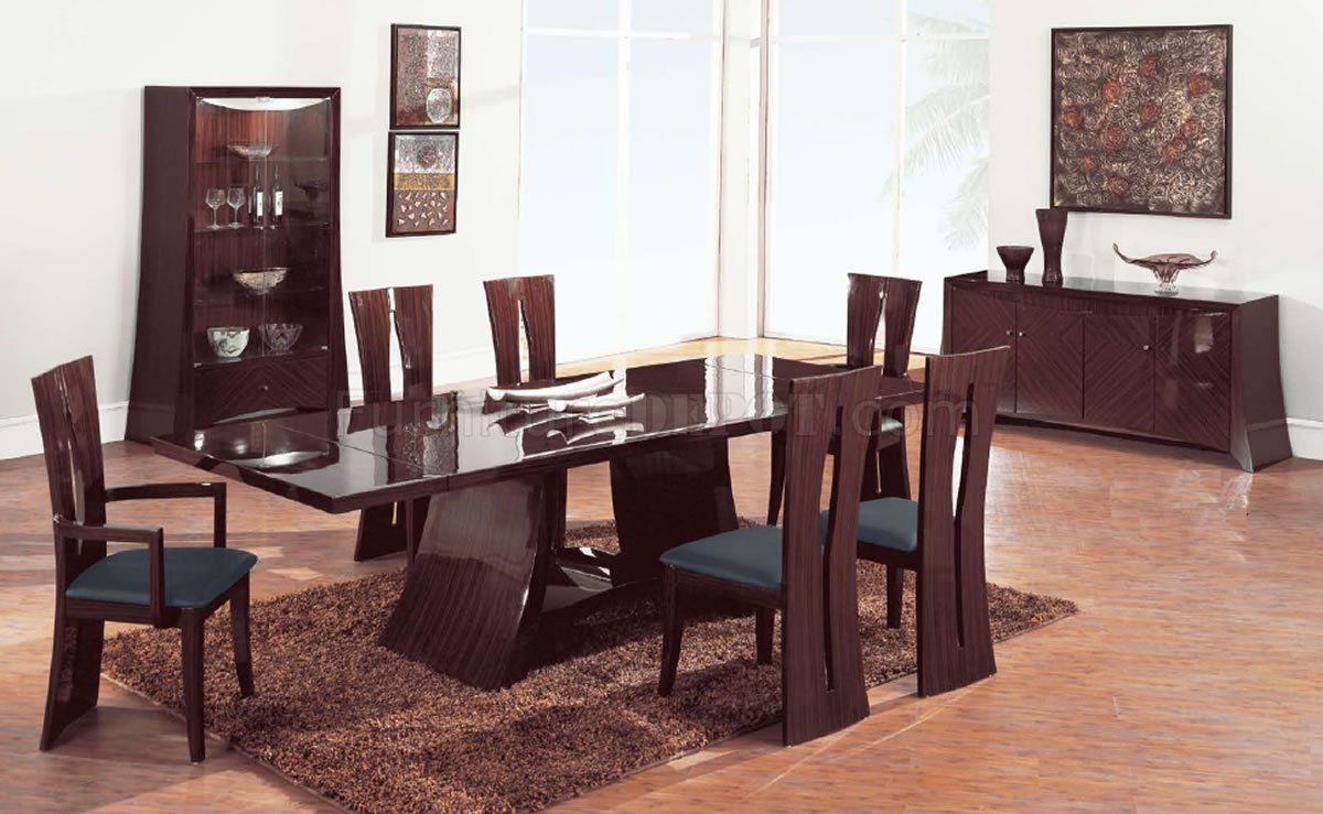Brown Zebrano High Gloss Finish Contemporary Dining Room regarding sizing 1200 X 739