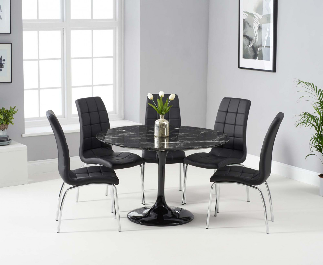 Bryce 120cm Black Round Marble Dining Table With Calgary pertaining to proportions 1132 X 927