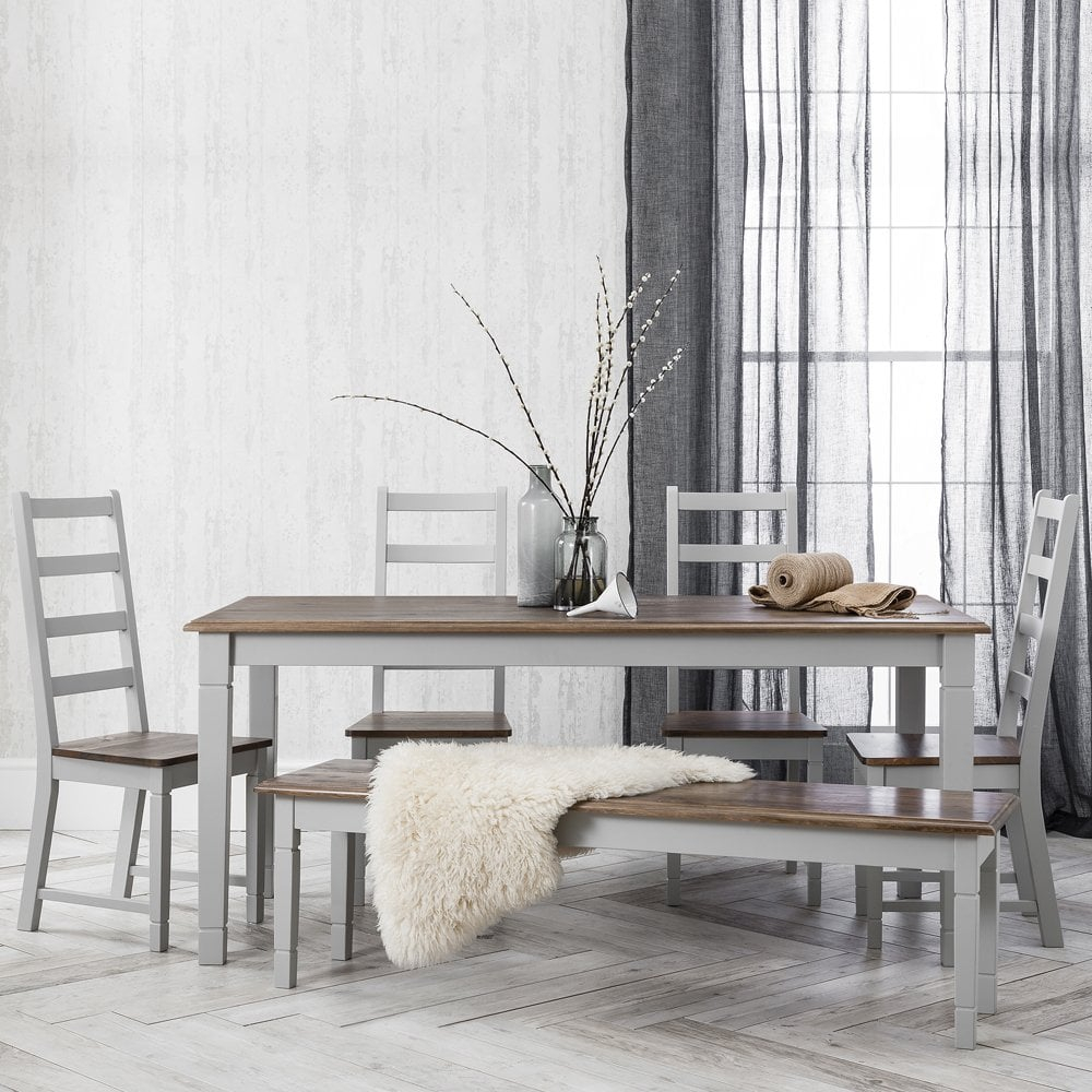 Canterbury Dining Table With 5 Chairs Bench In Silk Grey And Dark Pine for proportions 1000 X 1000