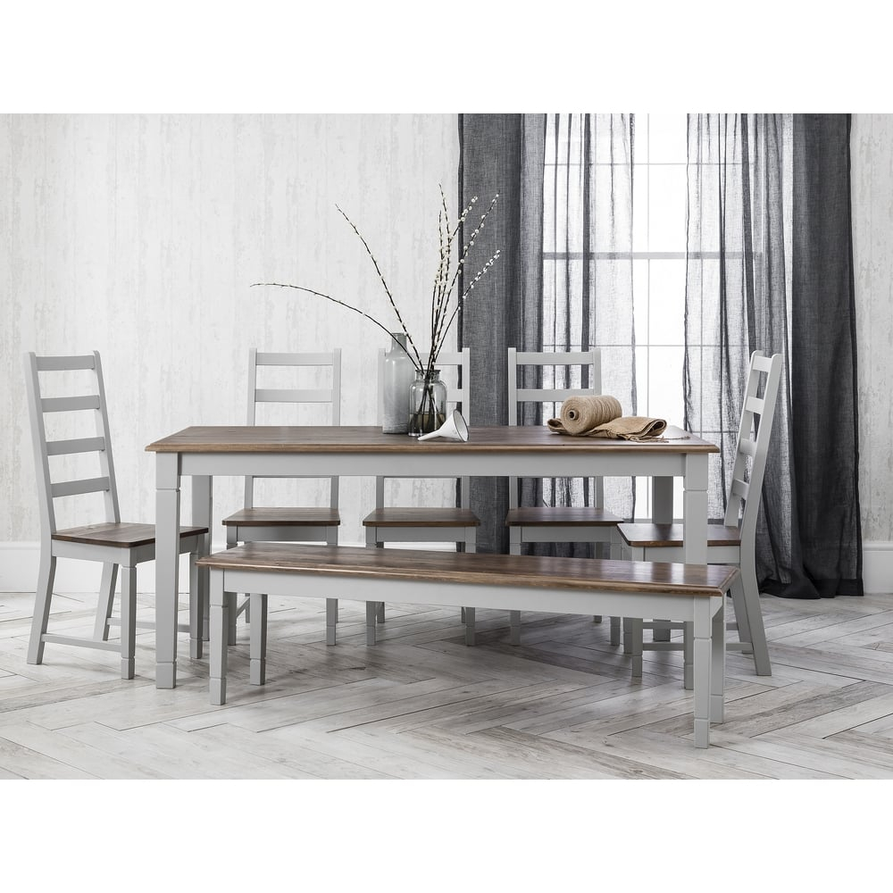 Canterbury Dining Table With 5 Chairs Bench In Silk Grey And Dark Pine in measurements 1000 X 1000