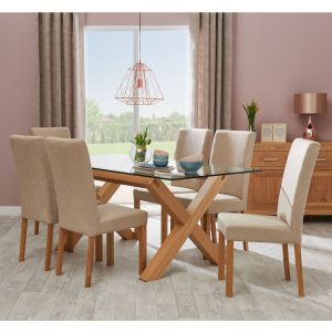 Casa Toledo Glass Table 6 Upholstered Chairs Dining Set throughout sizing 1500 X 1500