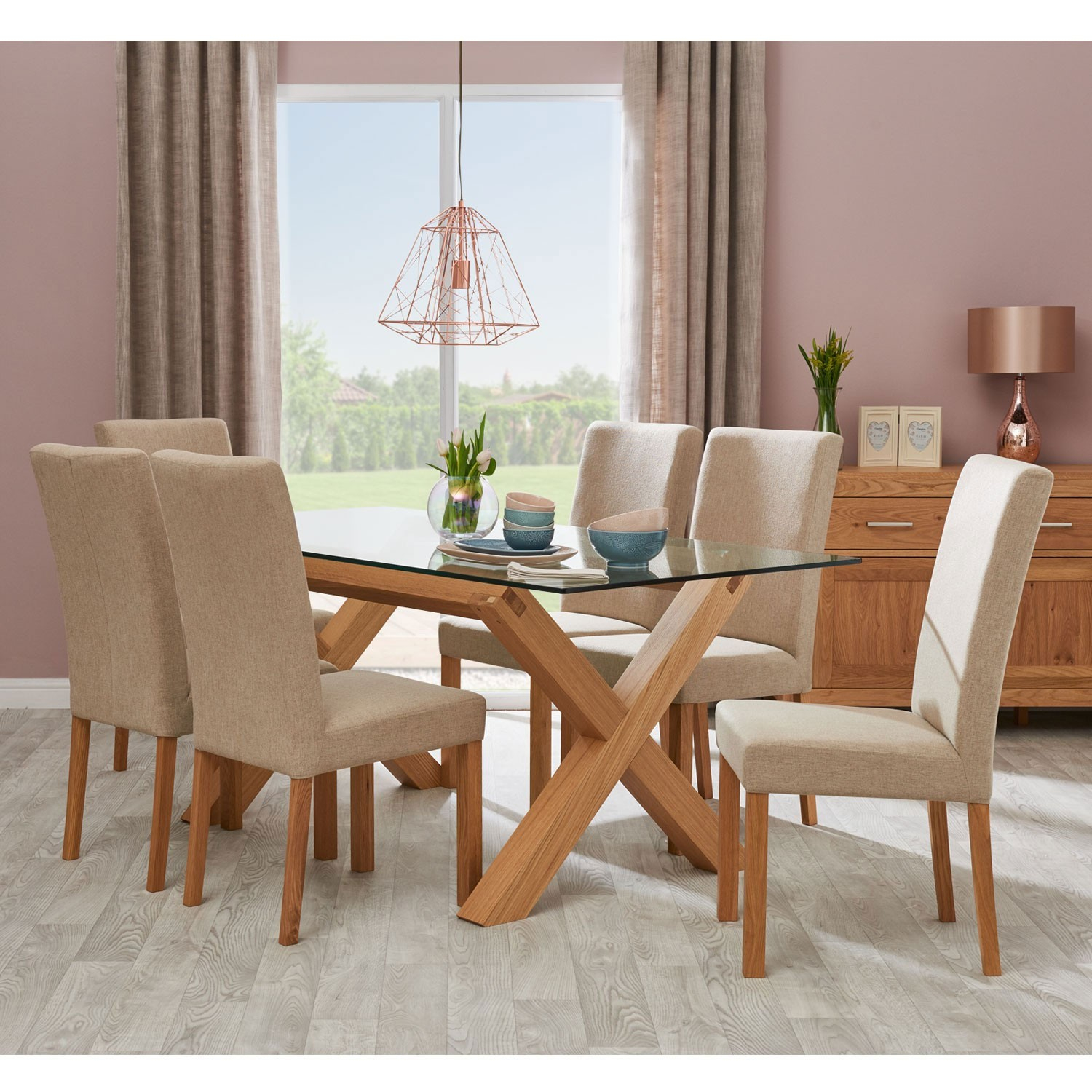 Casa Toledo Glass Table 6 Upholstered Chairs Dining Set throughout sizing 1500 X 1500