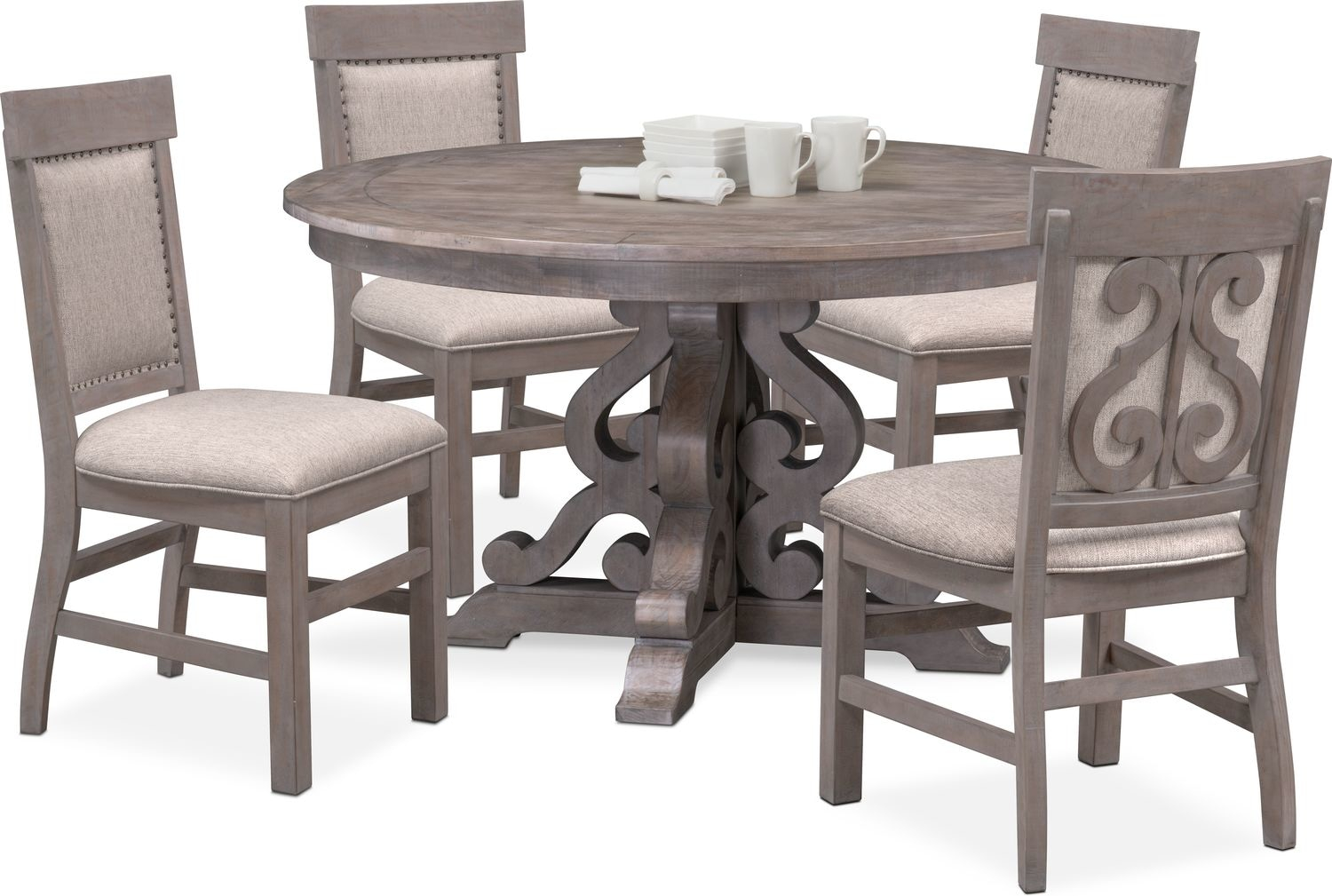 Charthouse Round Dining Table And 4 Upholstered Side Chairs for measurements 1500 X 1009