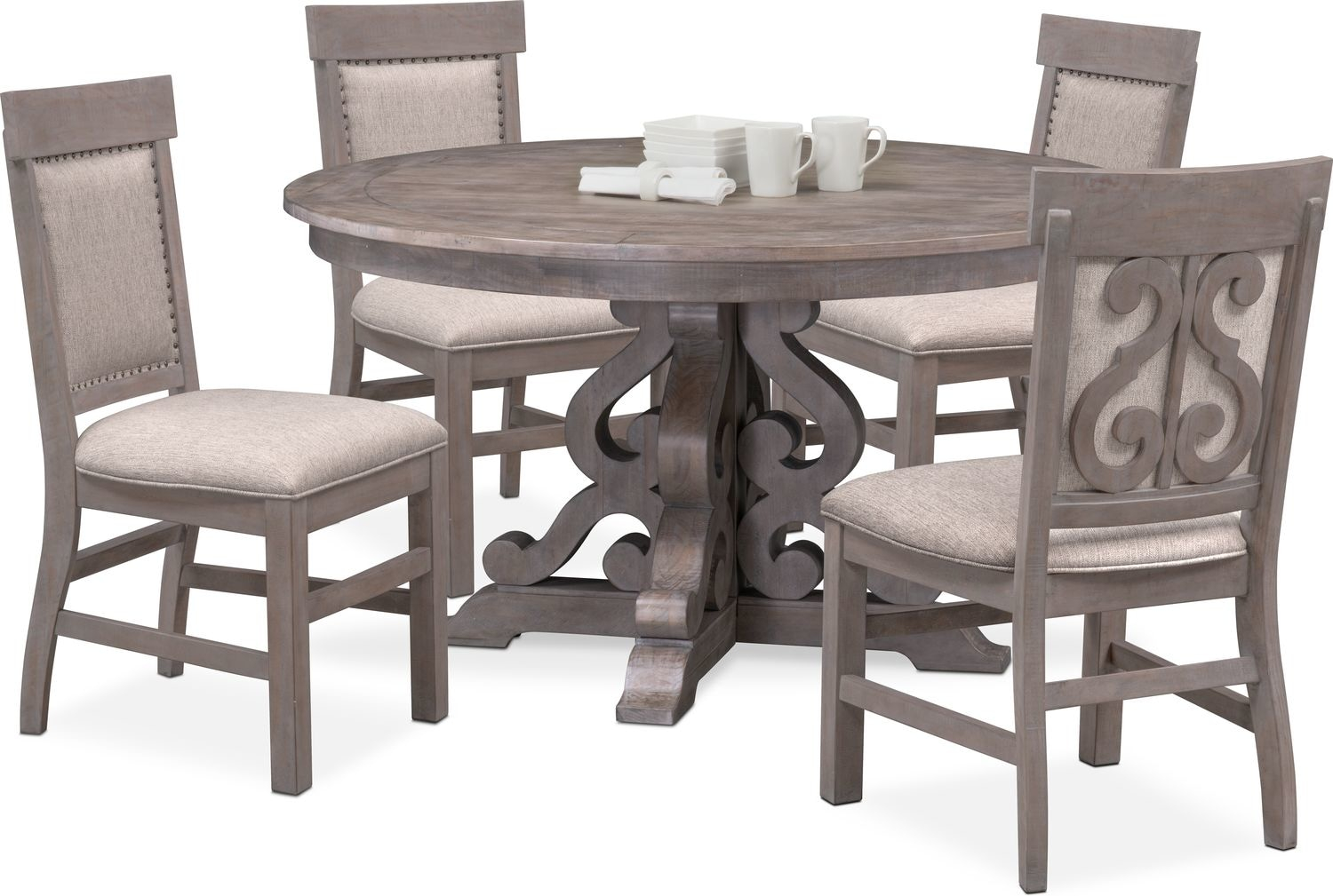 Charthouse Round Dining Table And 4 Upholstered Side Chairs in proportions 1500 X 1009