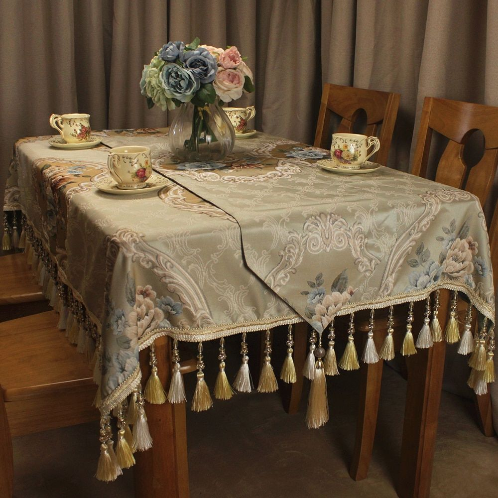 Classic Beige Table Cloth Jacquard Floral Formal Vintage in dimensions 1000 X 1000