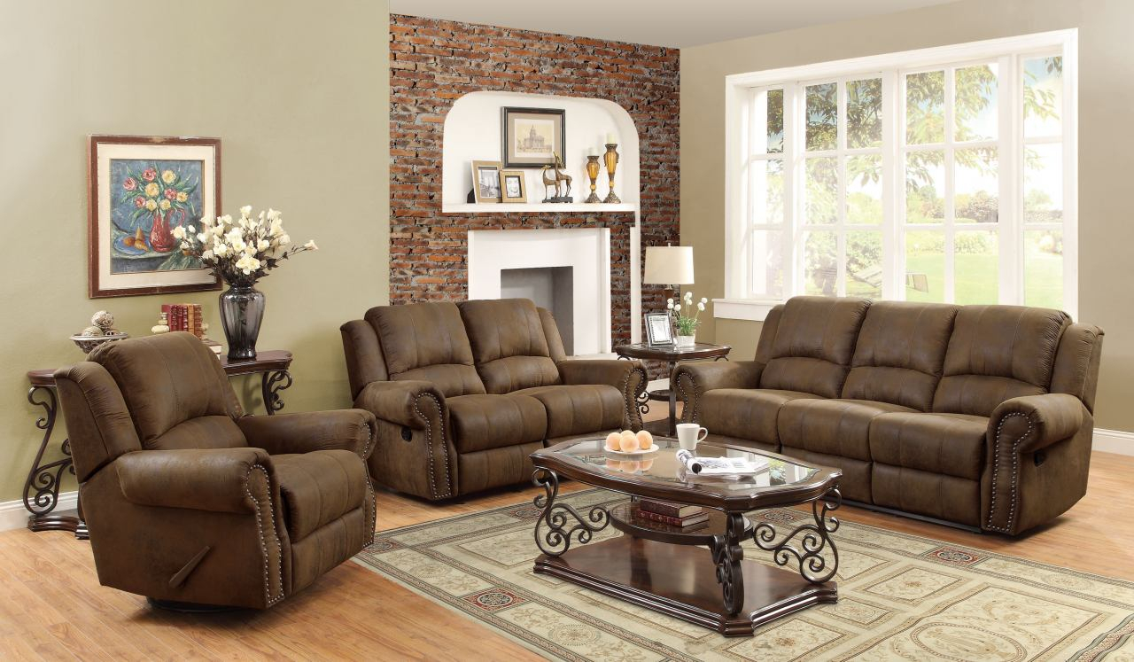 Coaster Sir Rawlinson Coated Microfiber Motion Living Room Set In Brown with measurements 1280 X 747