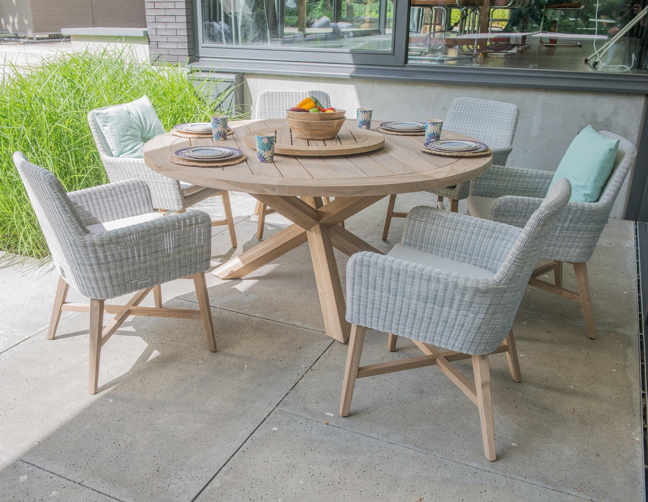 Contemporary 150 Cm Teak Garden Dining Table 6 Rattan throughout proportions 2200 X 1703