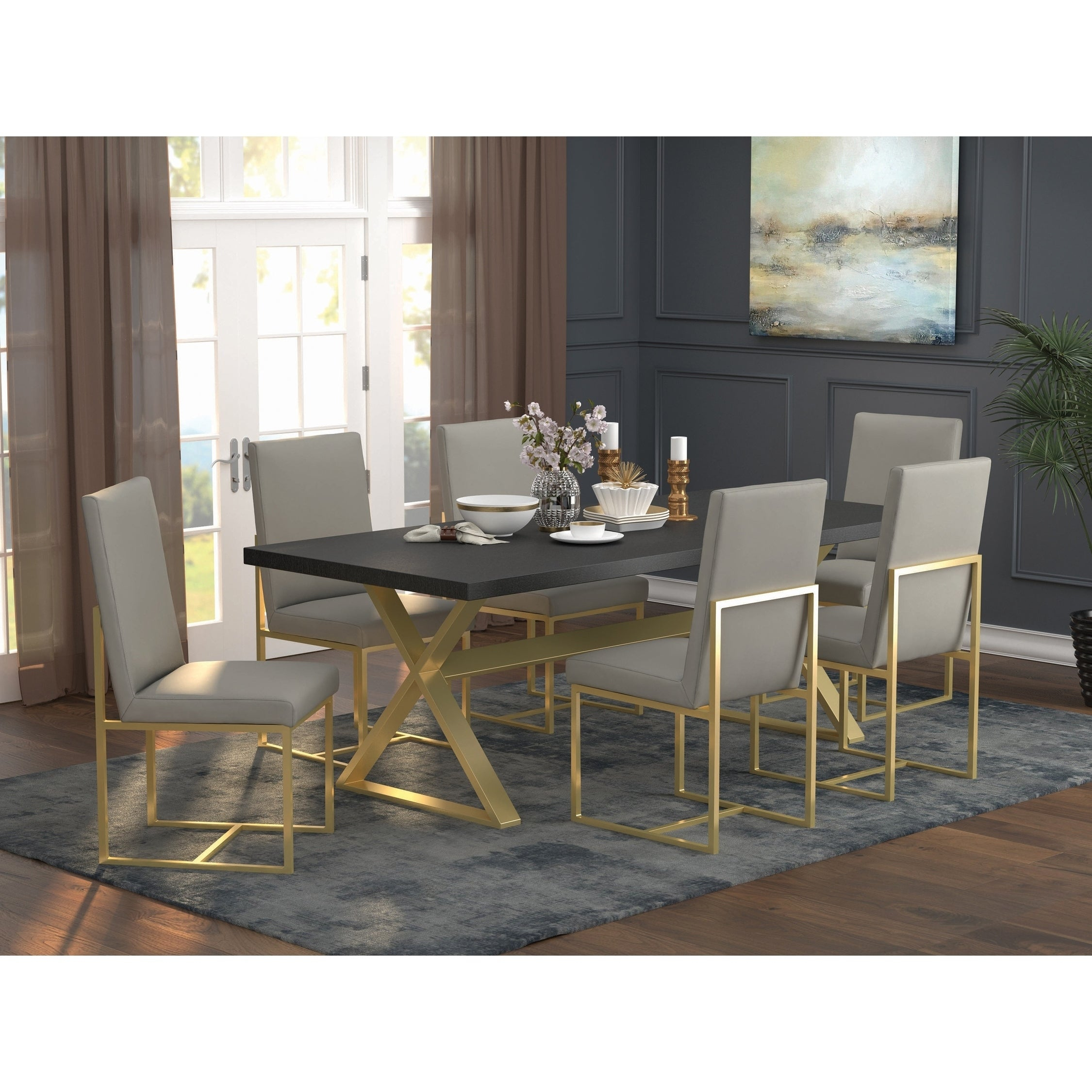 Conway Grey And Aged Gold Upholstered Dining Chairs Set Of 2 in proportions 2250 X 2250