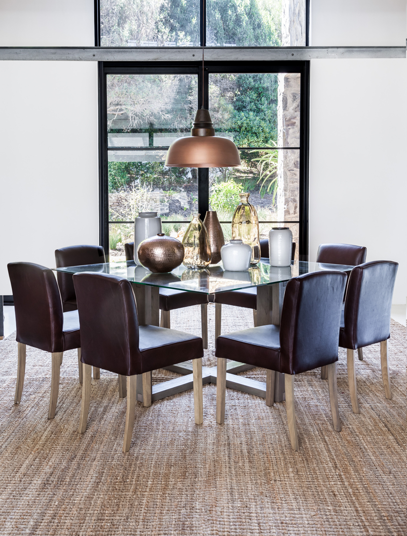 Cooper Glass Dining Table Samuel Leather Dining Chairs intended for measurements 825 X 1088