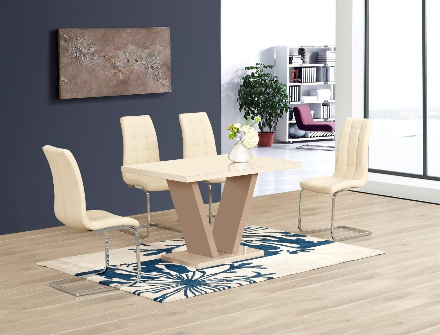 Cream High Gloss Glass Dining Table And 6 Chairs with dimensions 1419 X 1080