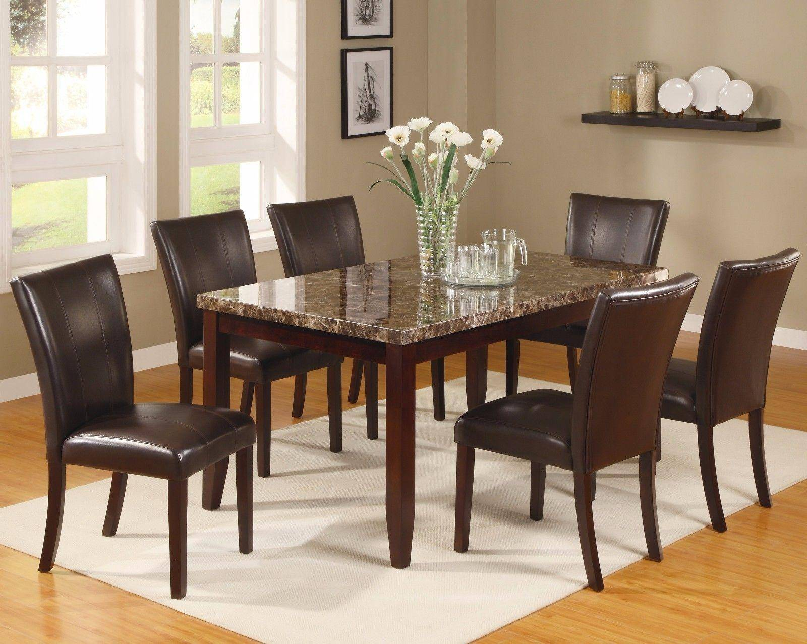 Crown Mark 2221 Ferrara Modern Solid Birch Faux Marble Top Dining Room Set 7pcs with regard to measurements 1600 X 1277