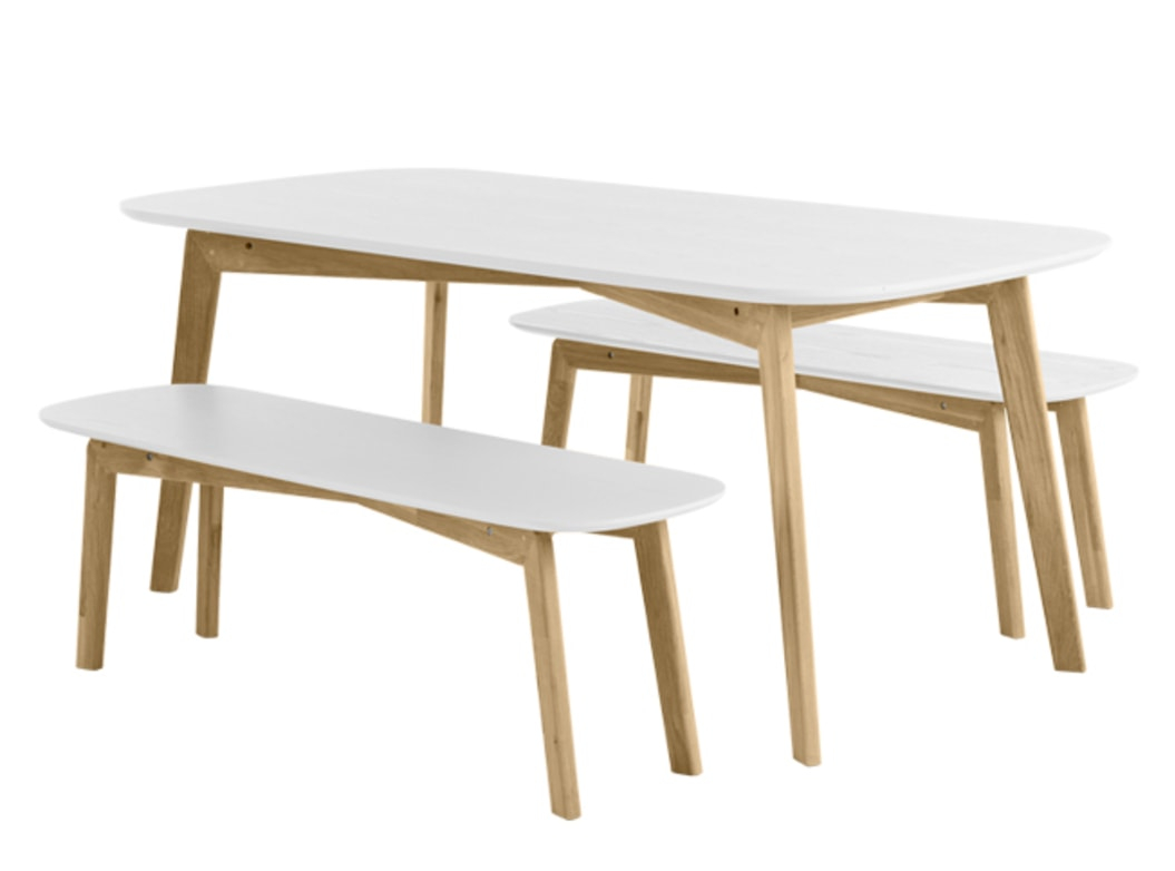 Dante Dining Table And Bench Set Ash And White Made in size 1055 X 782