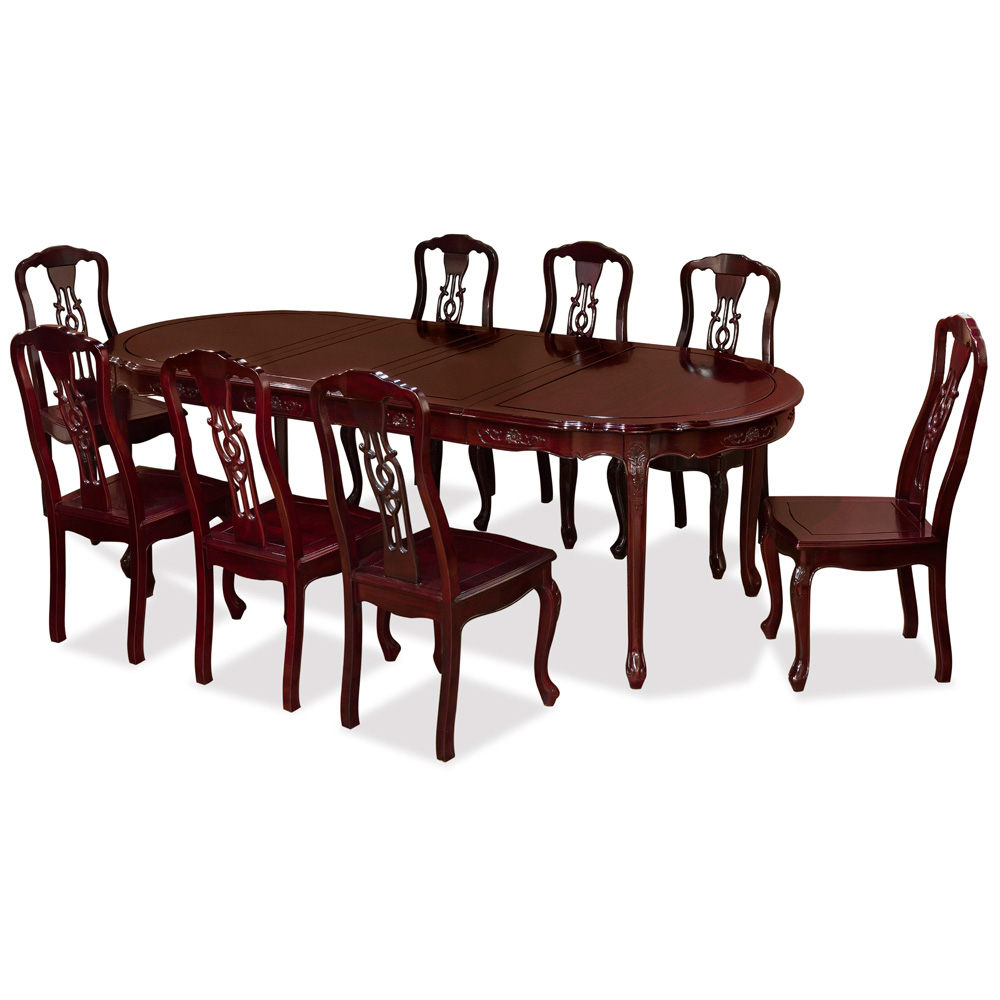 Dark Cherry Rosewood French Oval Dining Set With 8 Chairs in size 1000 X 1000