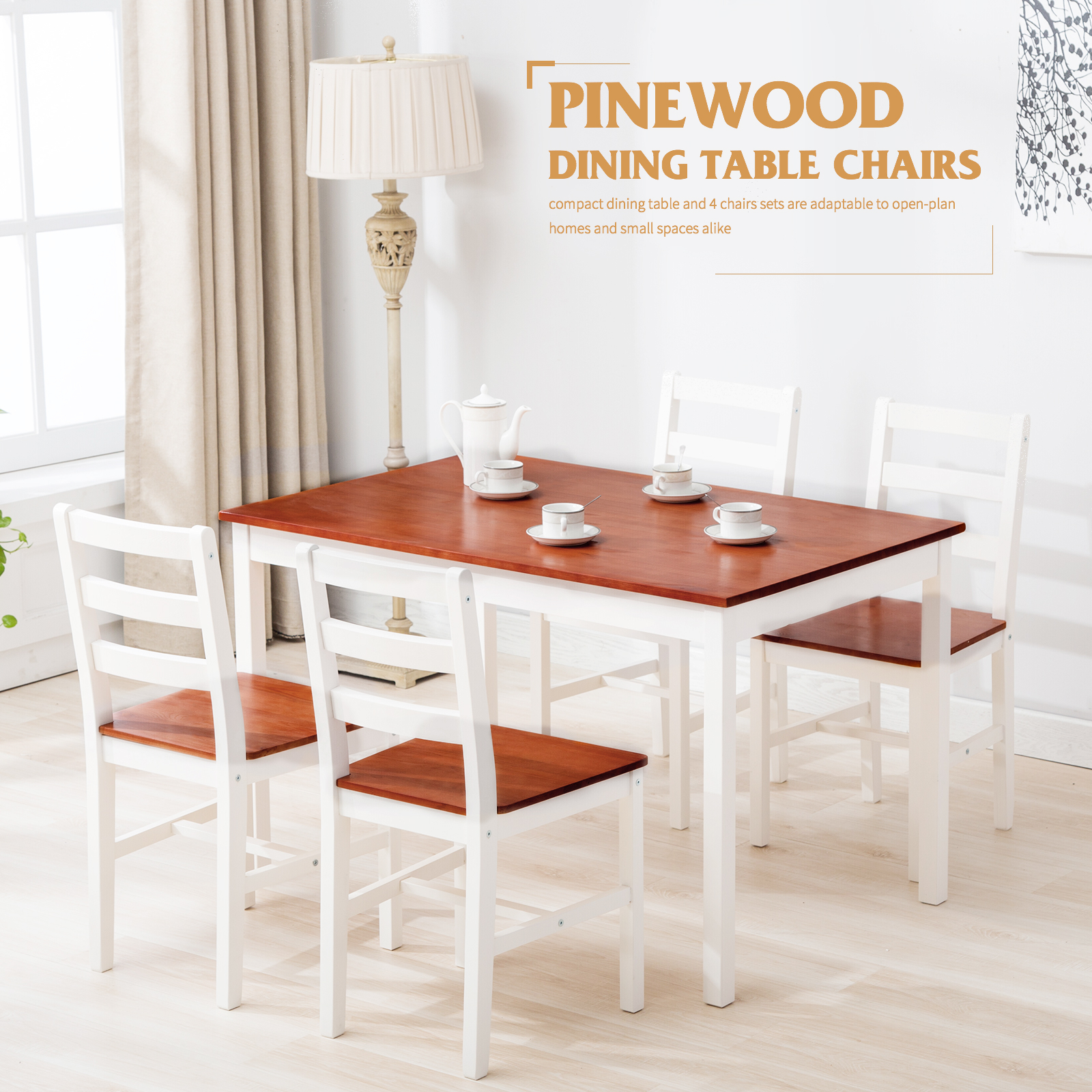 Details About 5 Piece Pine Wood Dining Table Set With 4 Chairs Kitchen Dining Room Furniture within proportions 1600 X 1600