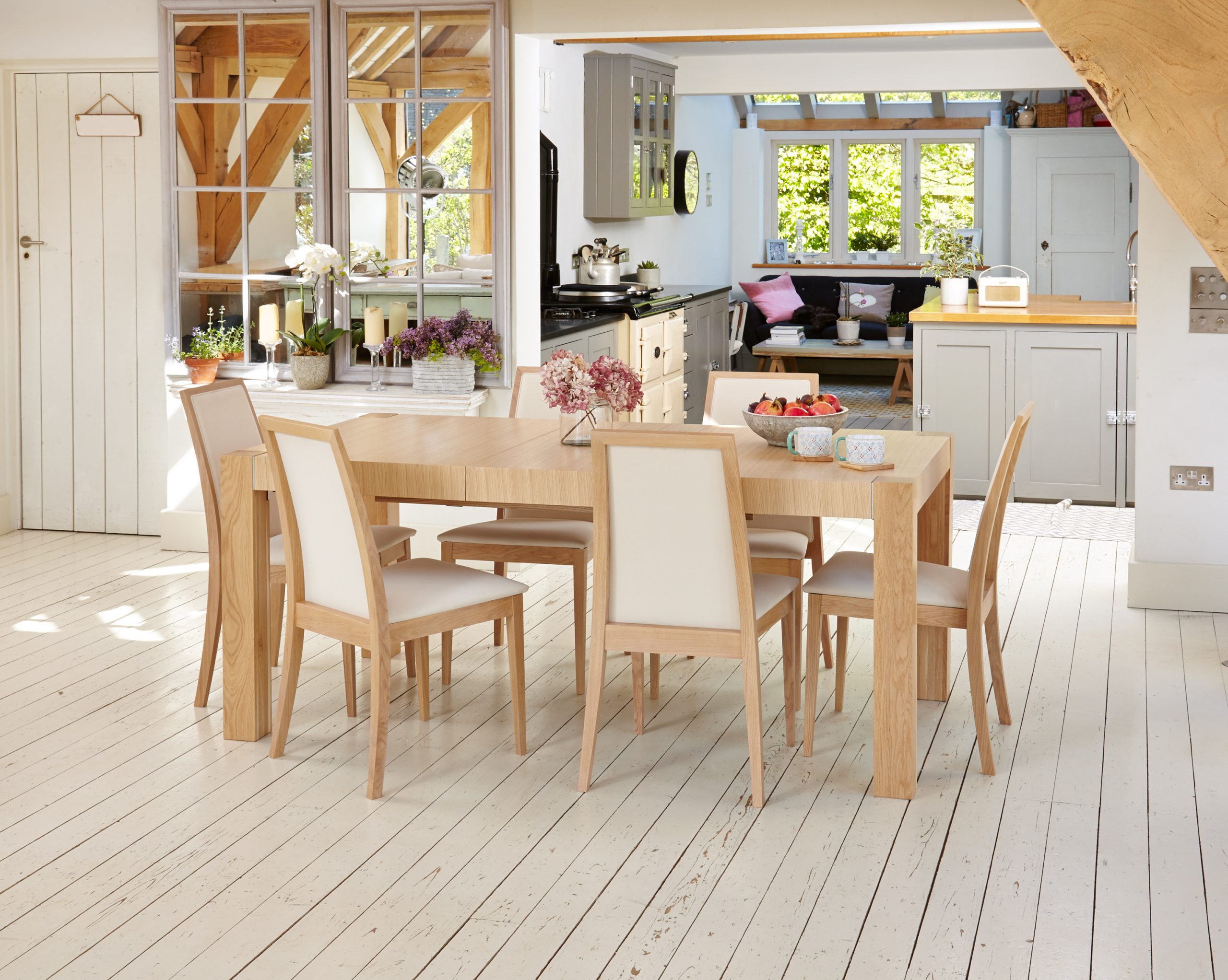 Details About Baumhaus Uno Light Oak Dining Set Extending Table 8 Cream Dining Chairs for measurements 3000 X 2395