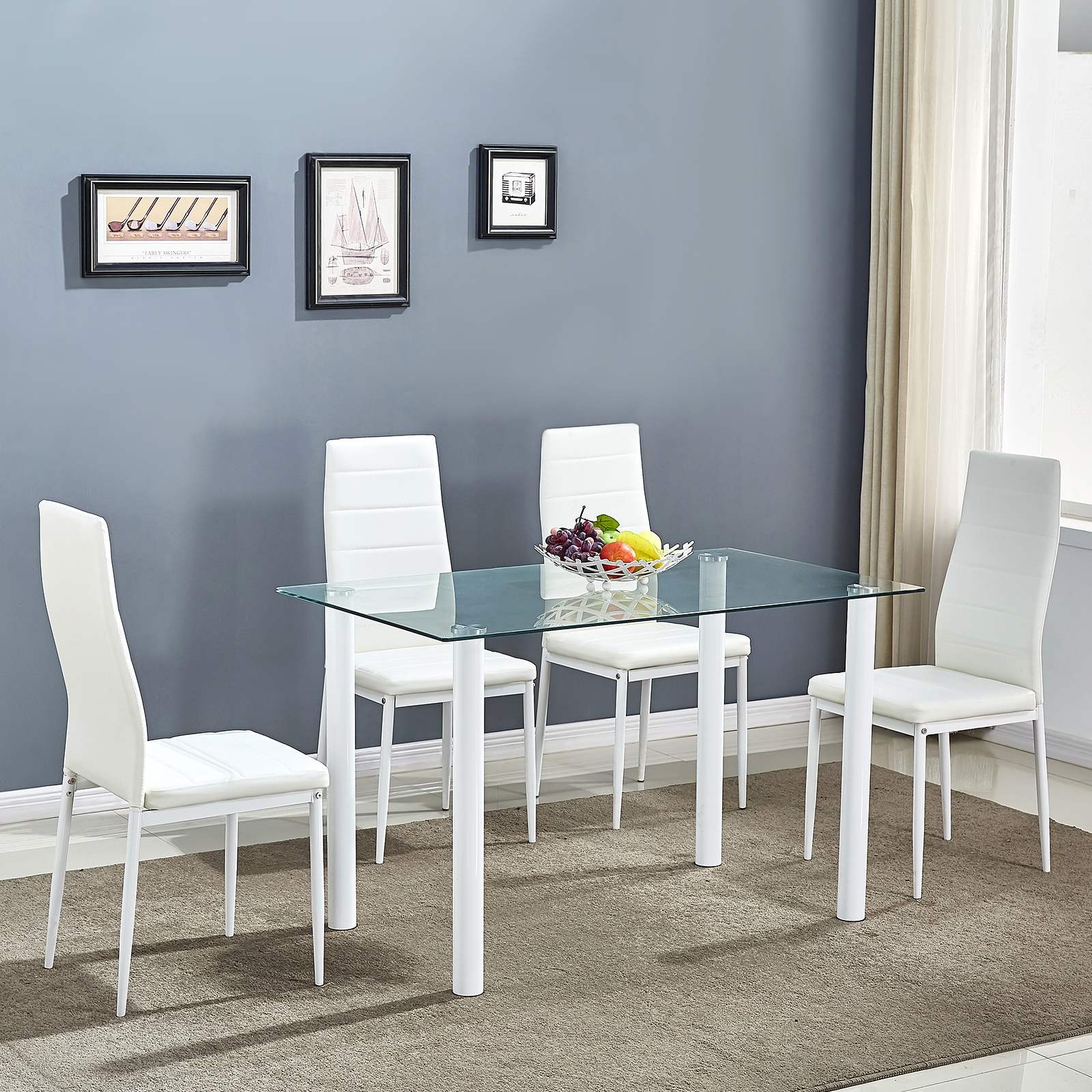 Details About Clear Glass Dining Table Set And 4 Faux Leather Chairs Kitchen Furniture White inside size 1600 X 1600