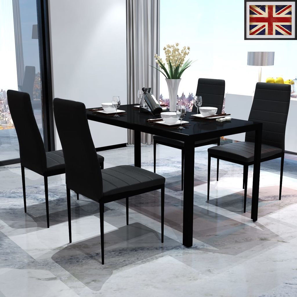 Details About Contemporary Dining Set With Table And 4 Chairs Black Kitchen Furniture Uk throughout size 1024 X 1024