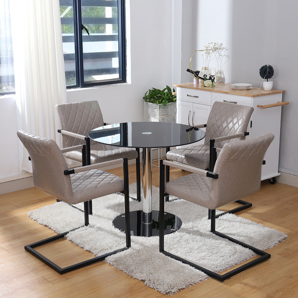 Details About Dining Table 4 Leather Chair Set Modern Kitchen Furniture Glass Round Table for proportions 960 X 960