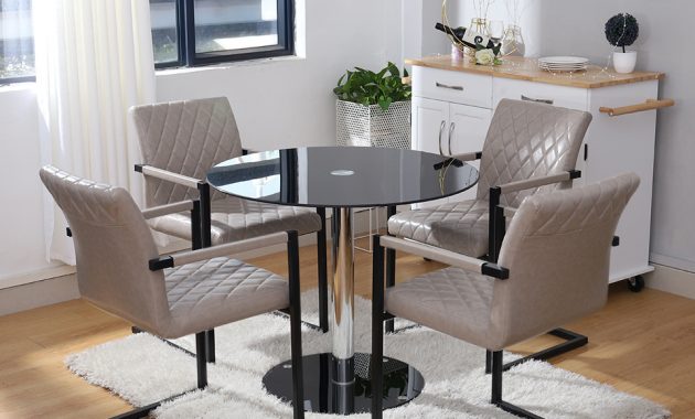 Details About Dining Table 4 Leather Chair Set Modern Kitchen Furniture Glass Round Table within measurements 960 X 960