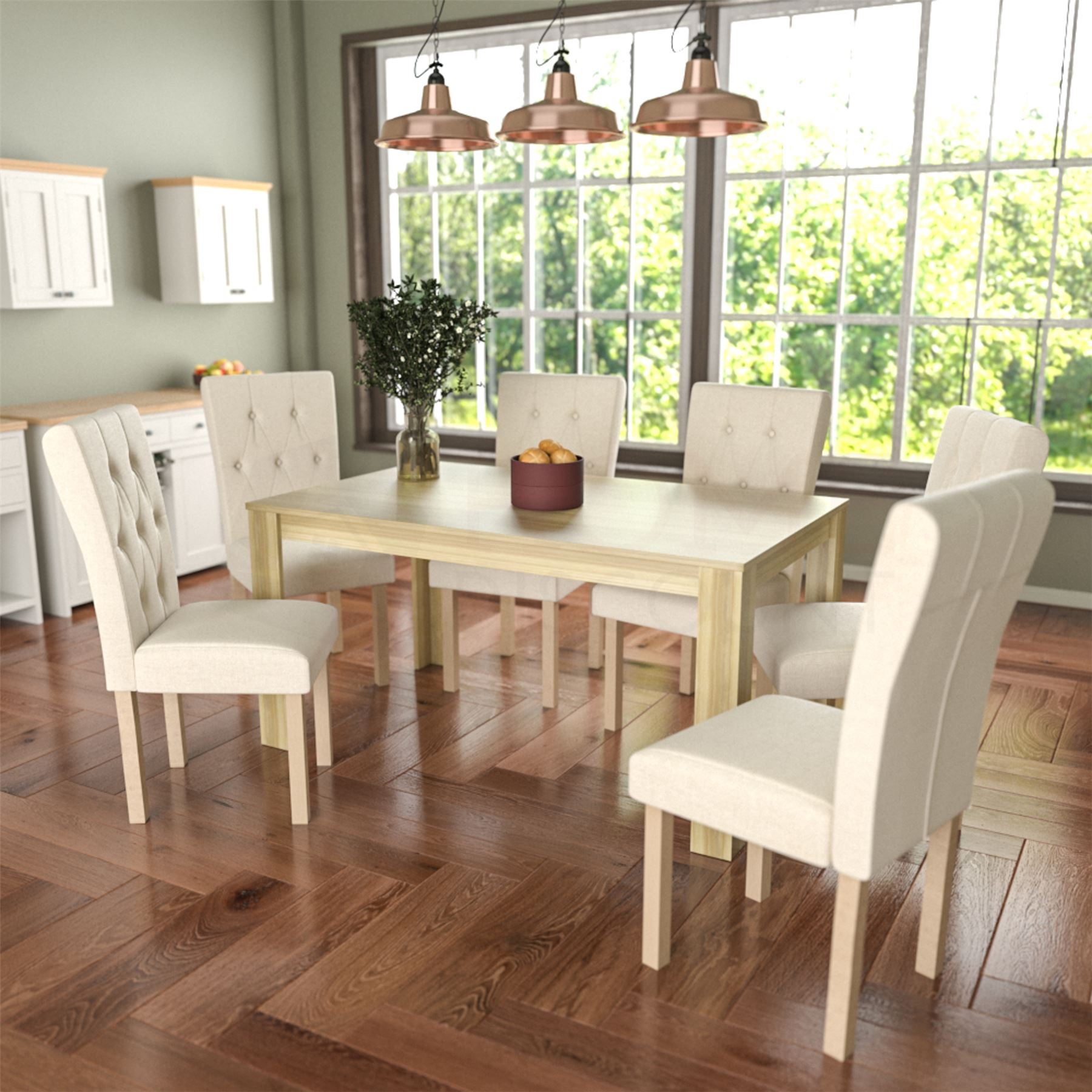 Details About Dining Table 6 Chairs Fabric Kitchen Furniture Dining Room Set Oak Cream Oak in dimensions 1800 X 1800