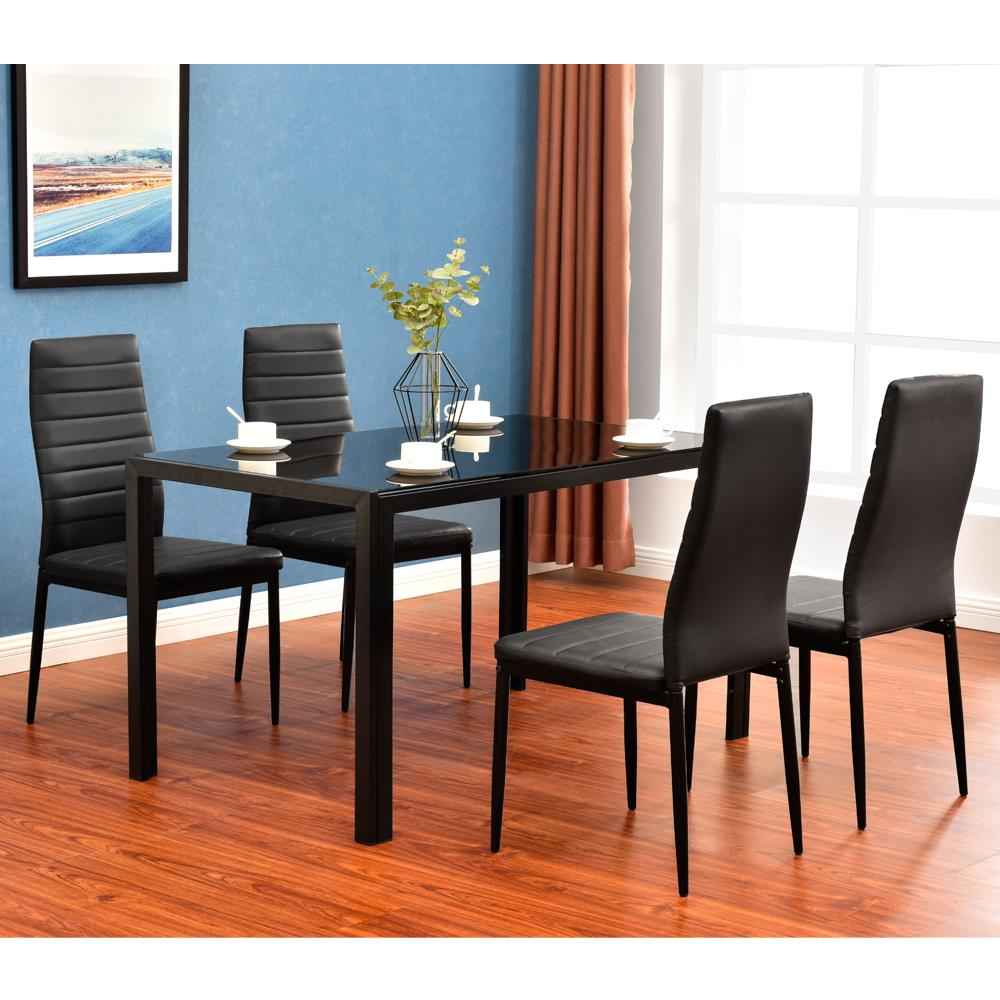 Details About Modern 5 Pieces Dining Table Set Glass Top Dining Table Chair Set For 4 Person throughout size 1000 X 1000