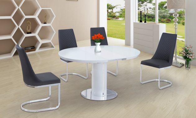 Details About Round White Glass High Gloss Dining Table And 4 Grey Chairs Set in size 1400 X 933