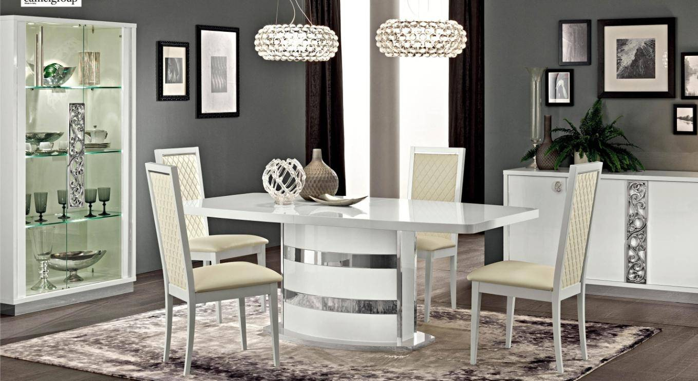 Dining Room Set 7 Pcs High Gloss Pure White Made In Italy in dimensions 1359 X 743