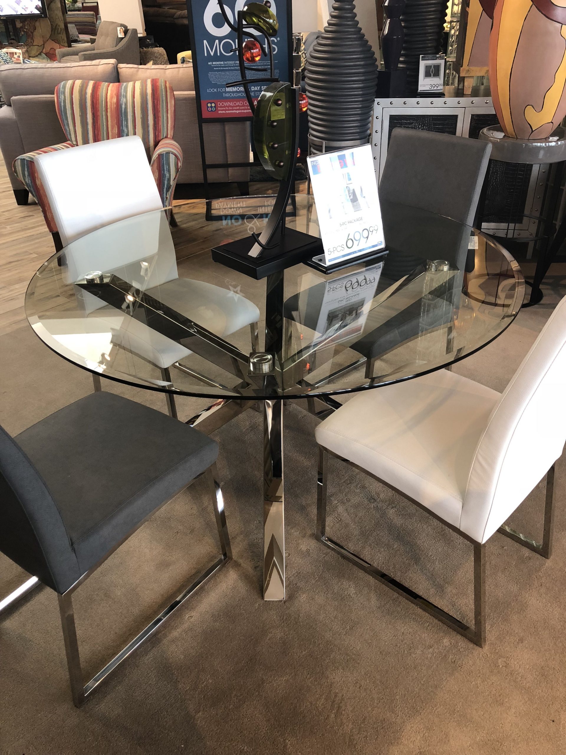 Dining Room Table Glass Table Silver Centerpiece Gray Chairs intended for measurements 3024 X 4032