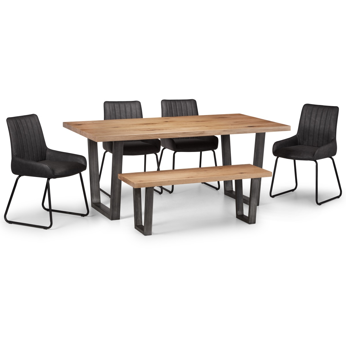 Dining Set Brooklyn Oak Dining Table 4 Black Faux Leather Chairs And Dining Bench Bro106 inside sizing 1200 X 1200