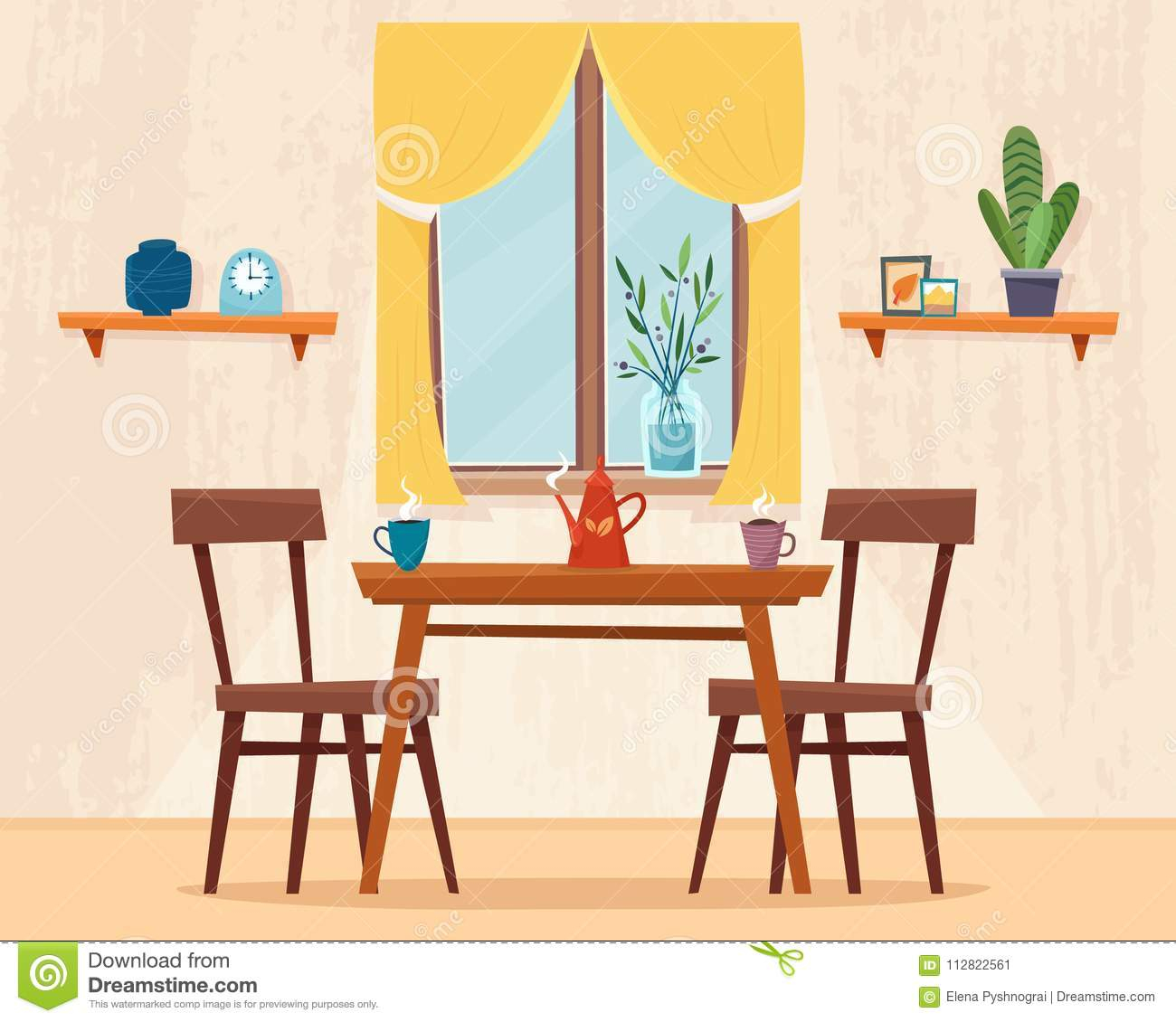 Dining Room For Kids Cartoon - House in cut. Detailed interior. Set of