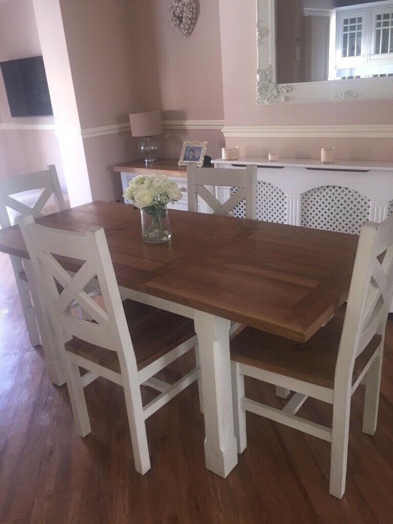 Dunelm Salcombe Oak Wood Extended Dining Table And Four Chairs In Anfield Merseyside Gumtree intended for dimensions 768 X 1024