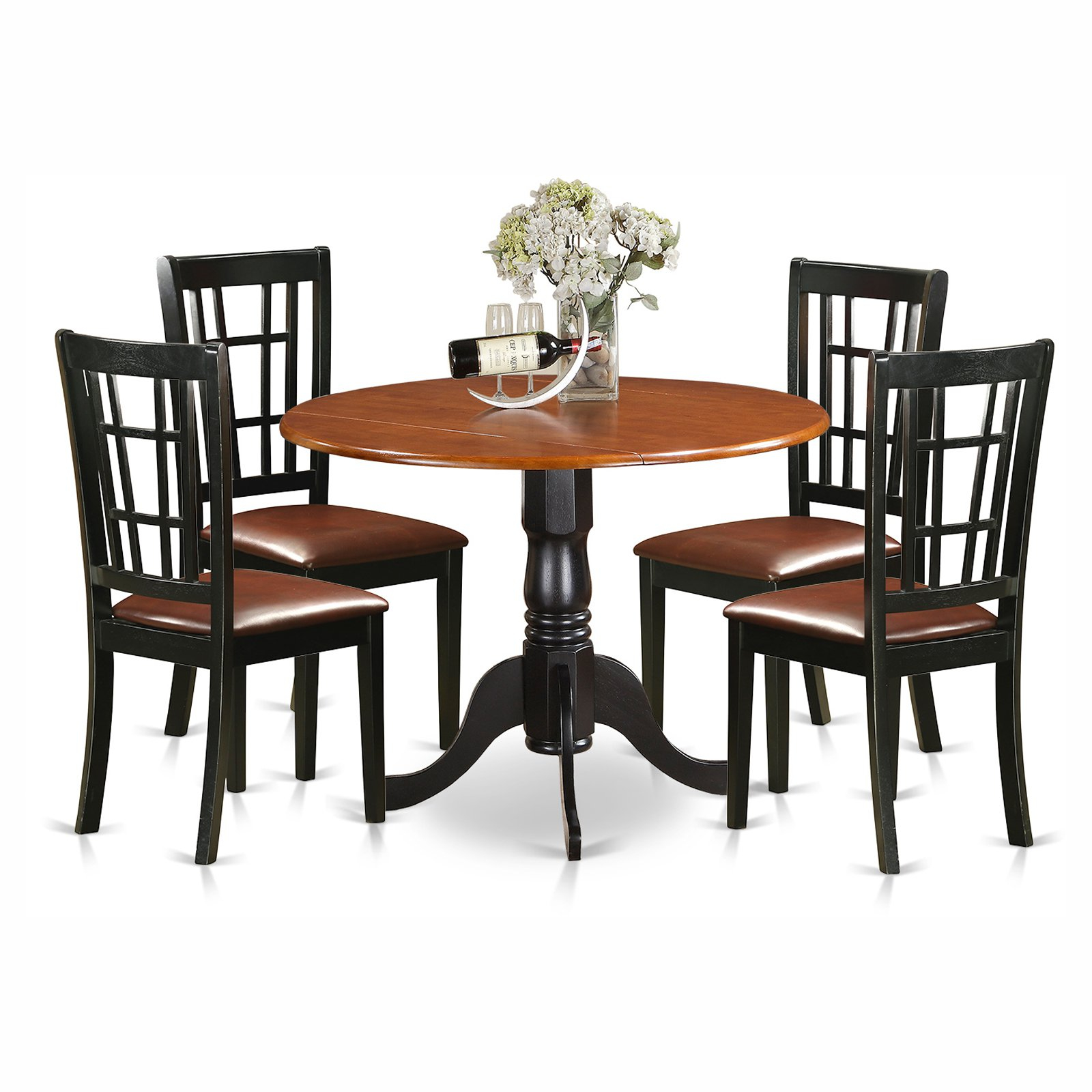 East West Furniture Dublin 5 Piece Drop Leaf Dining Table Set With Nicoli Faux Leather Seat Chairs intended for sizing 1600 X 1600