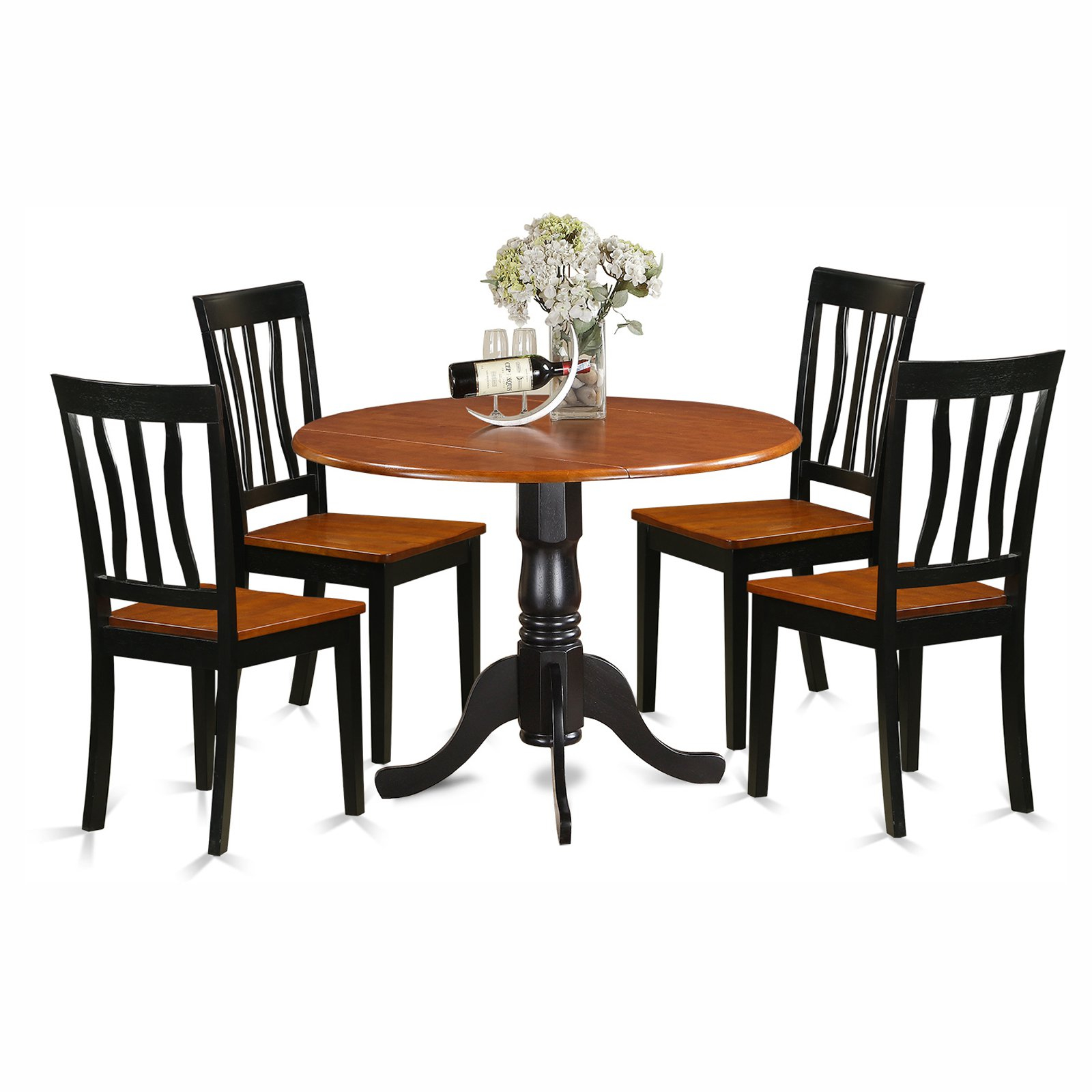 East West Furniture Dublin 5 Piece Drop Leaf Dining Table Set With Wooden Antique Chairs pertaining to sizing 1600 X 1600